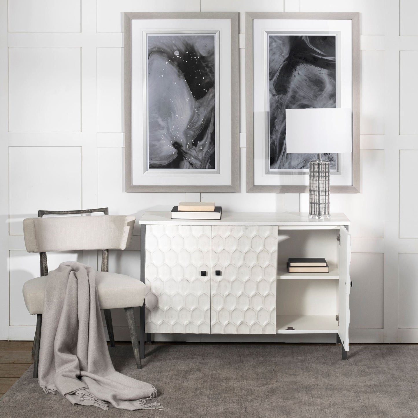 Savannah Gray Accent Cabinet 3 Door White | Gray Metal | 3 Door - acc-chest-cabinets