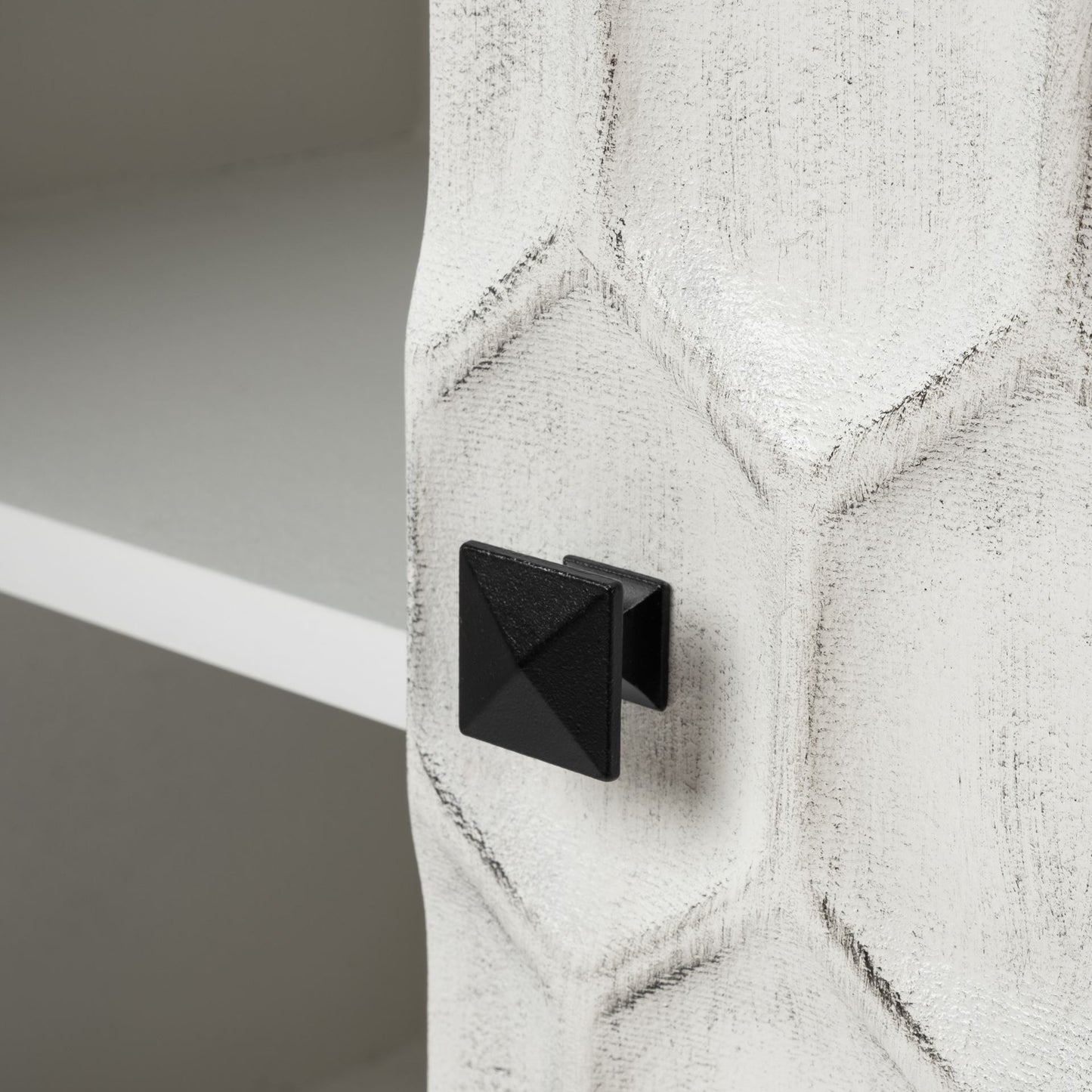 Savannah White Fir Veneer & Gray Metal 3-Door Accent Cabinet