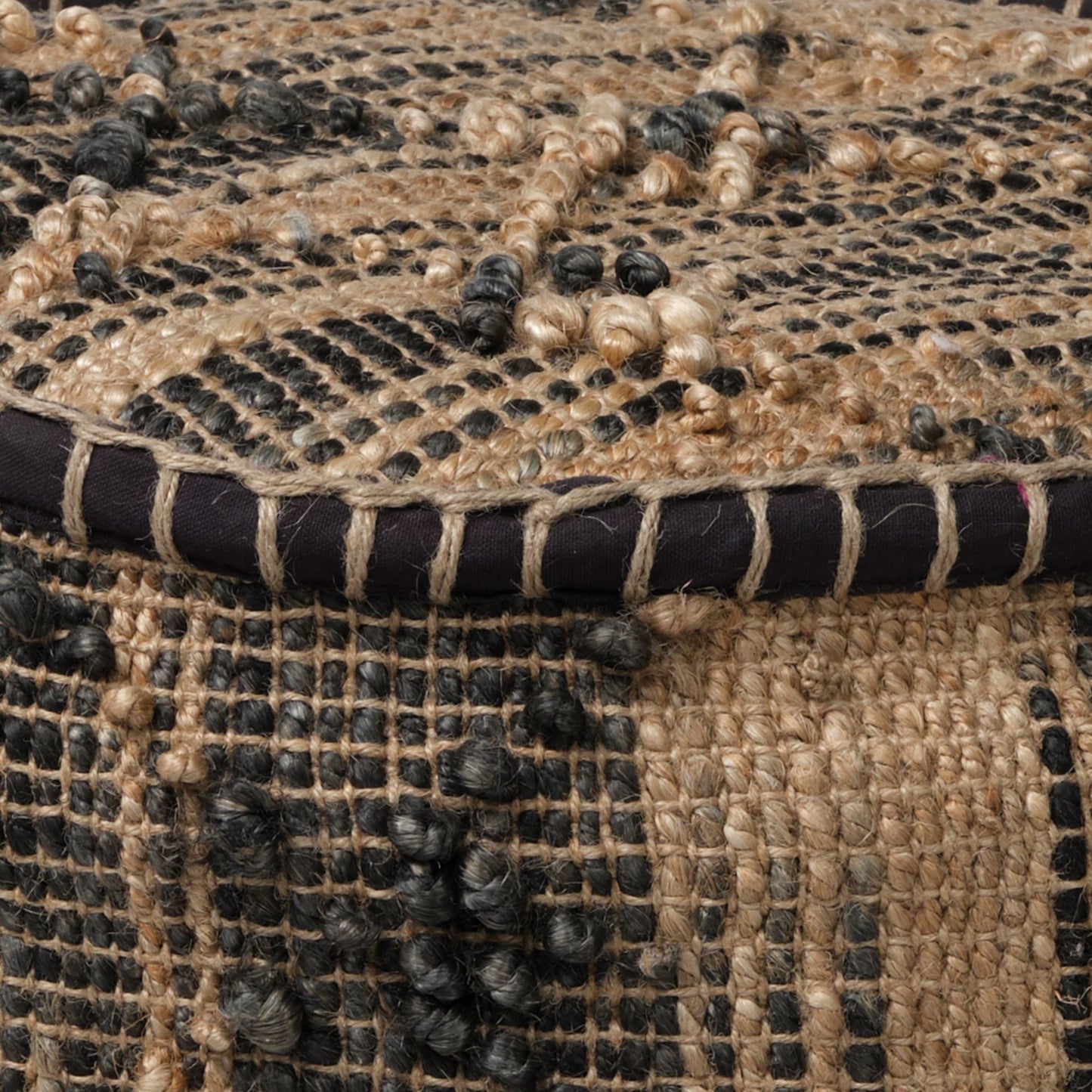 Riley Tan Jute Popcorn Stich Cylindrical Pouf