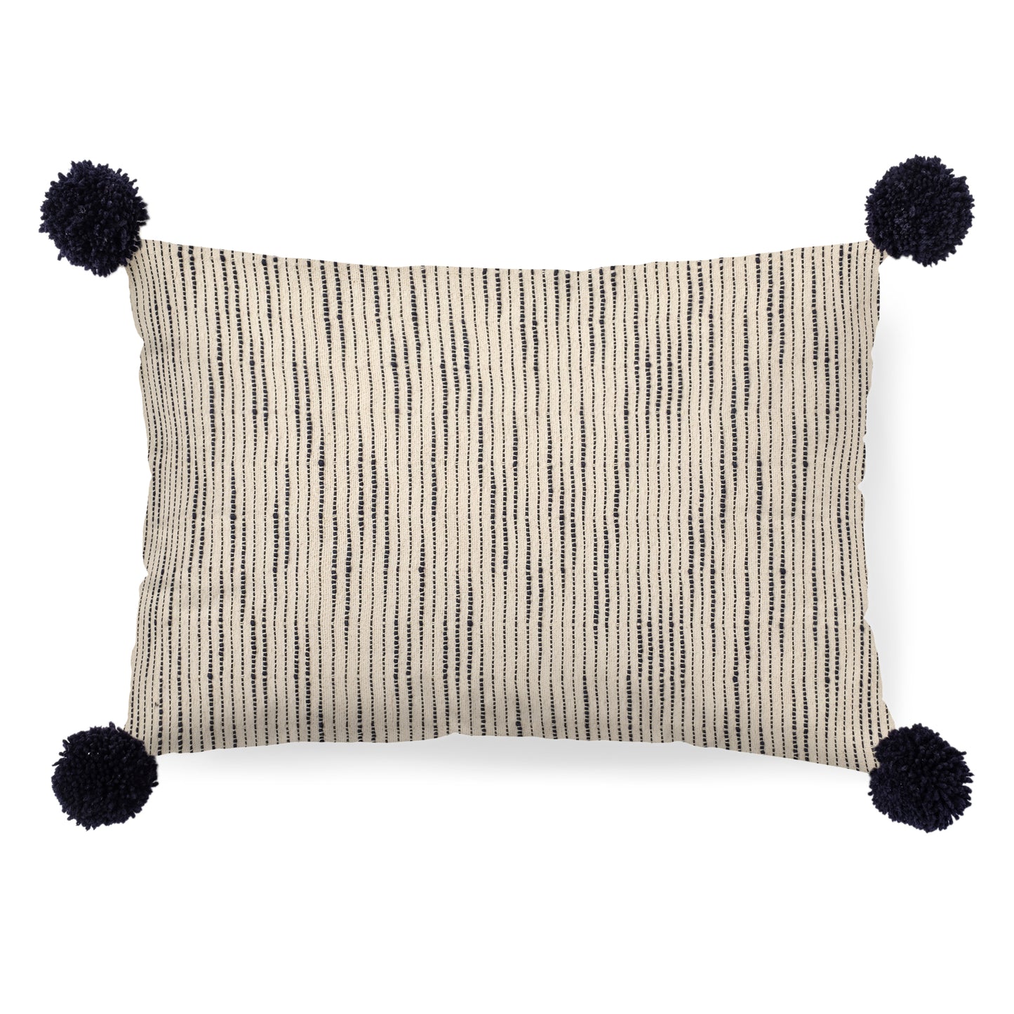 Krystal 13x21 Cream/Blue Pom Pom Pillow Cover