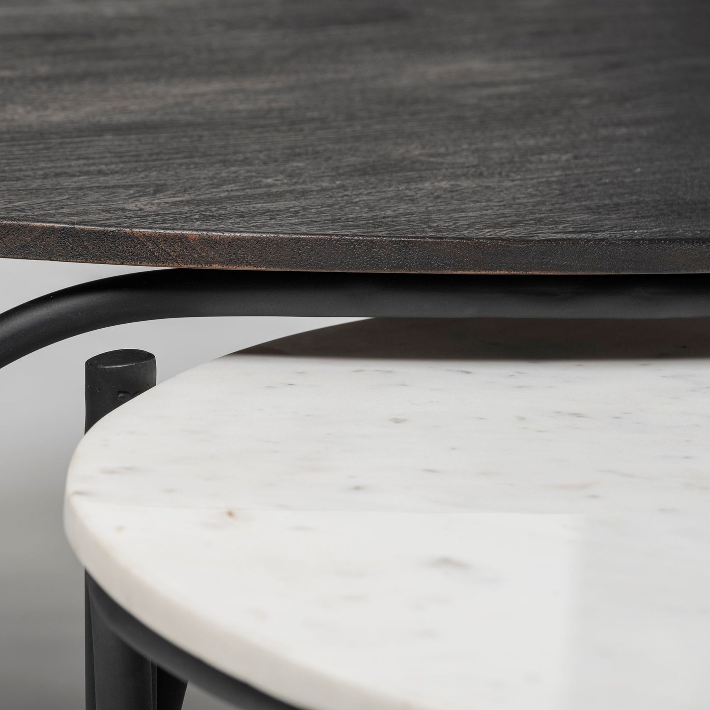 Etienne 36" Round White Marble Top Black Metal Base Coffee Table
