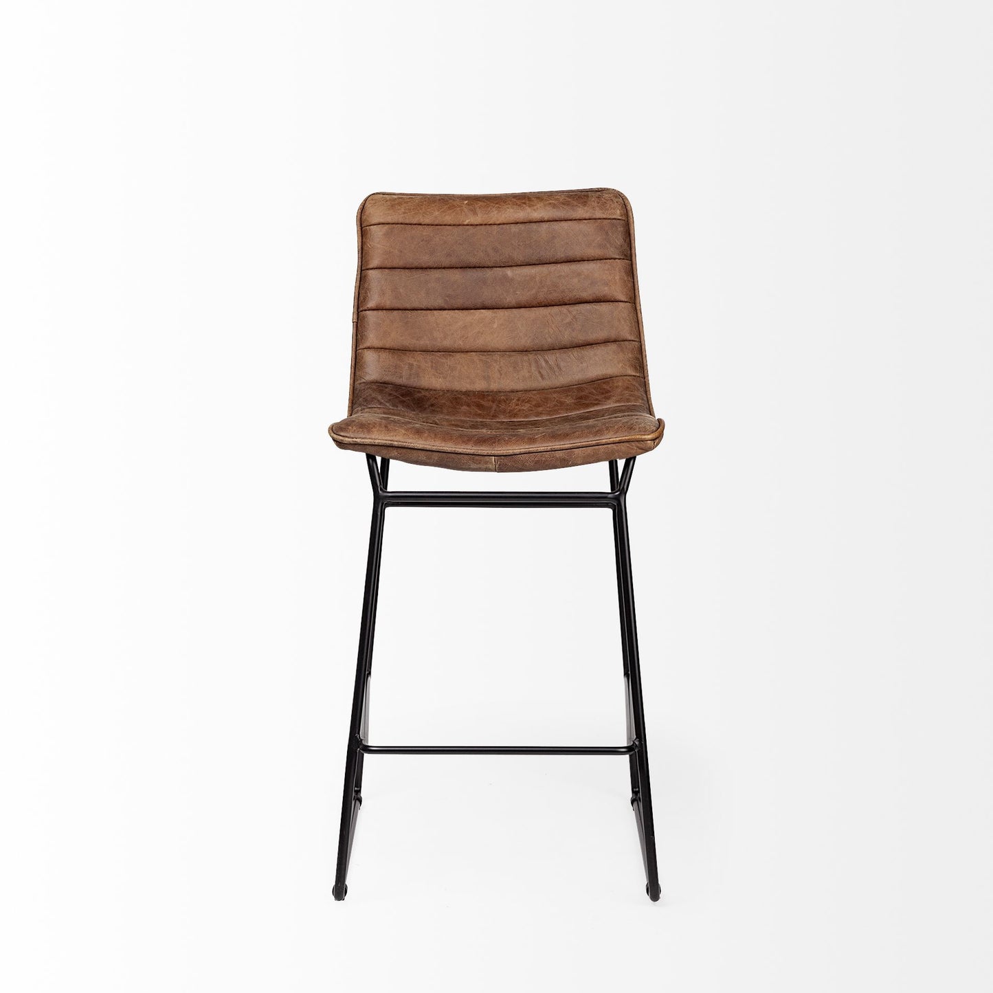 Meritt Bar Counter Stool Brown Leather | Black Metal - bar-stools