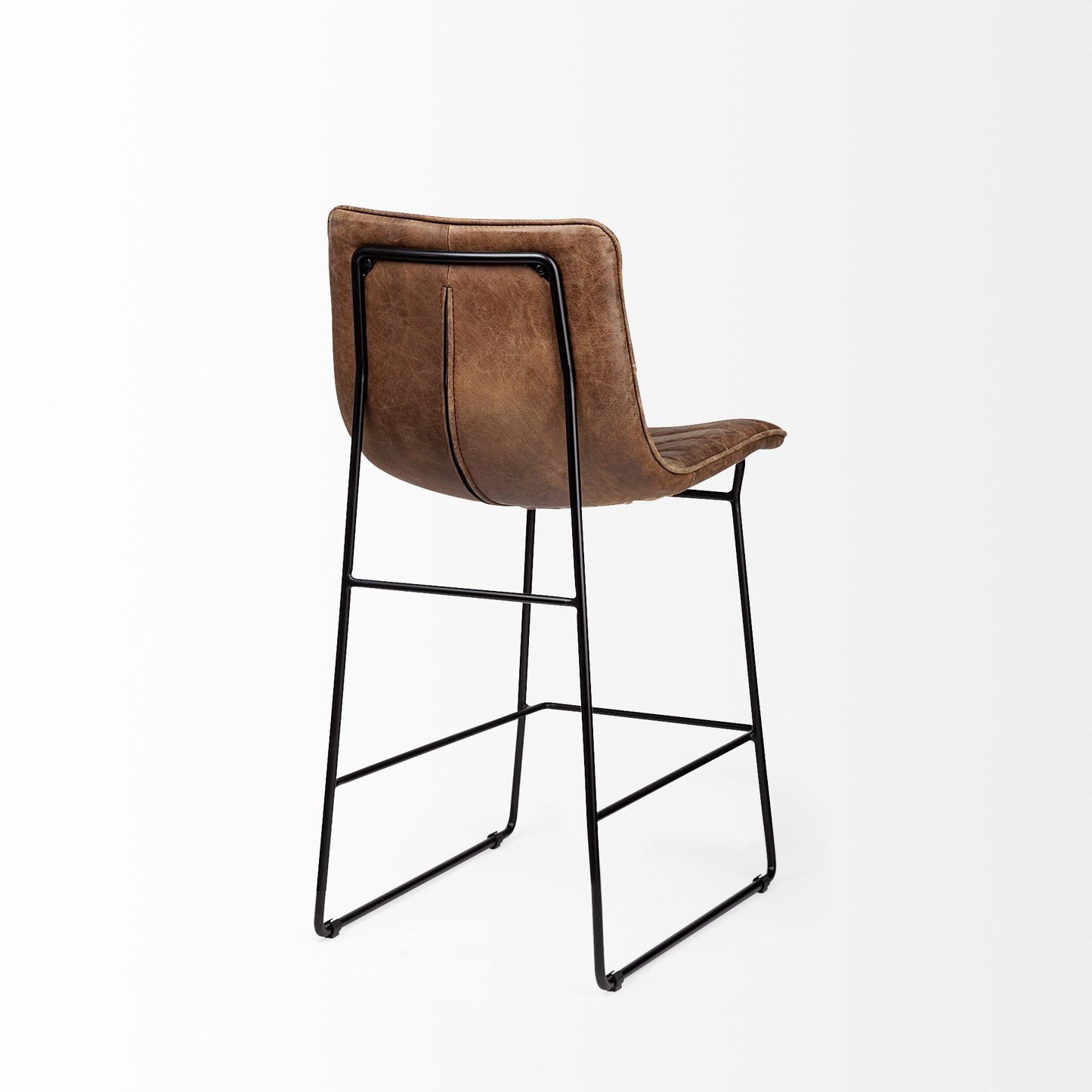 Meritt Bar Counter Stool Brown Leather | Black Metal - bar-stools