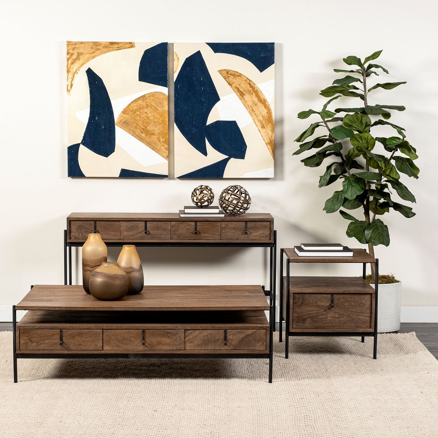 Glenn Coffee Table Brown Wood | Black Metal - coffee-tables