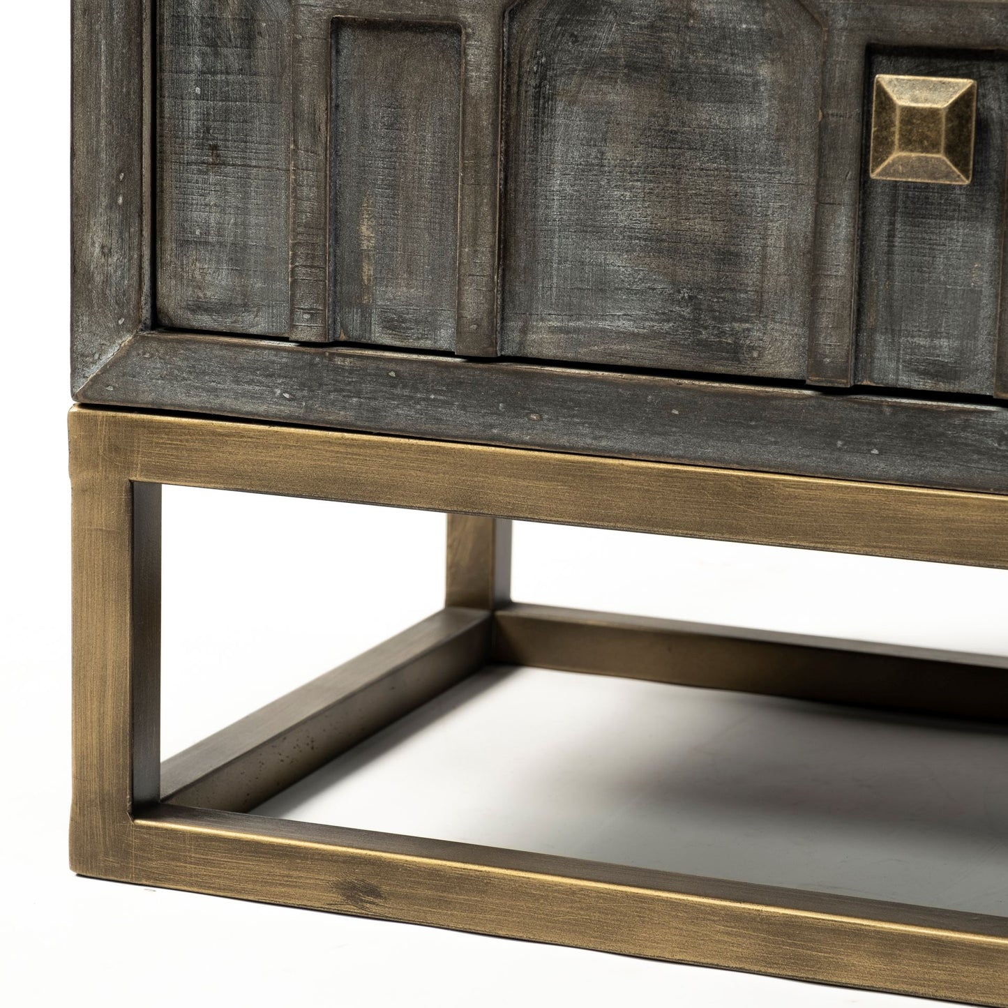 Genevieve I 39L x 16W Gray Fir Veneer And Metal Base 3 Drawer Accent Cabinet