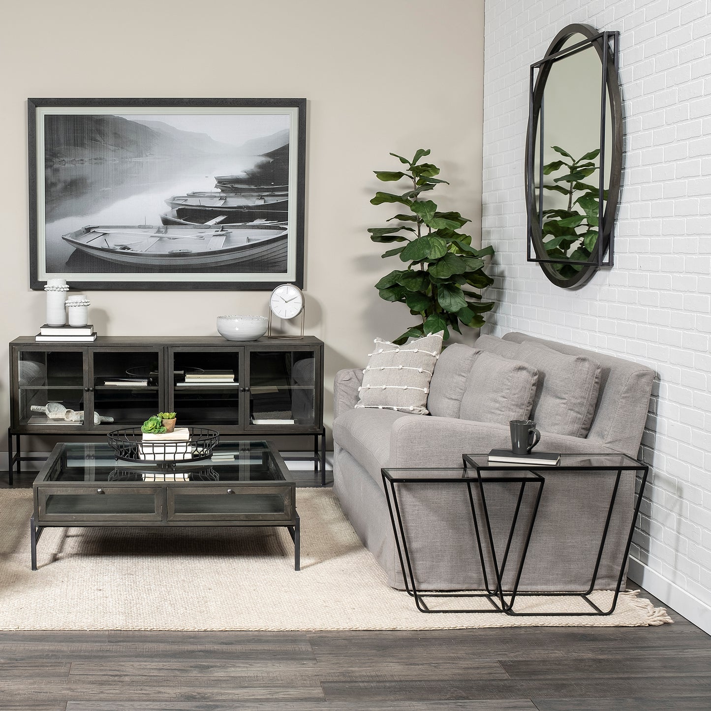 Norbert Wall Mirror Black Metal | 46’’ - wall-mirrors-grouped