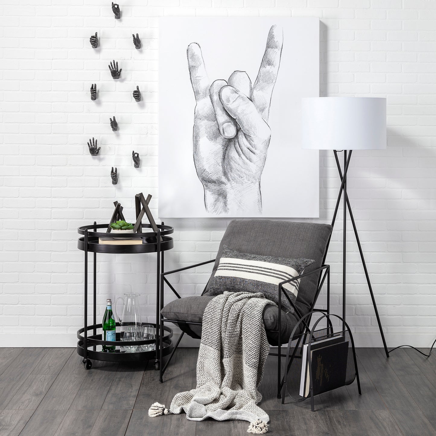 Leonidas Upholstered Accent Chair Gray Fabric | Black Metal - accent-chairs