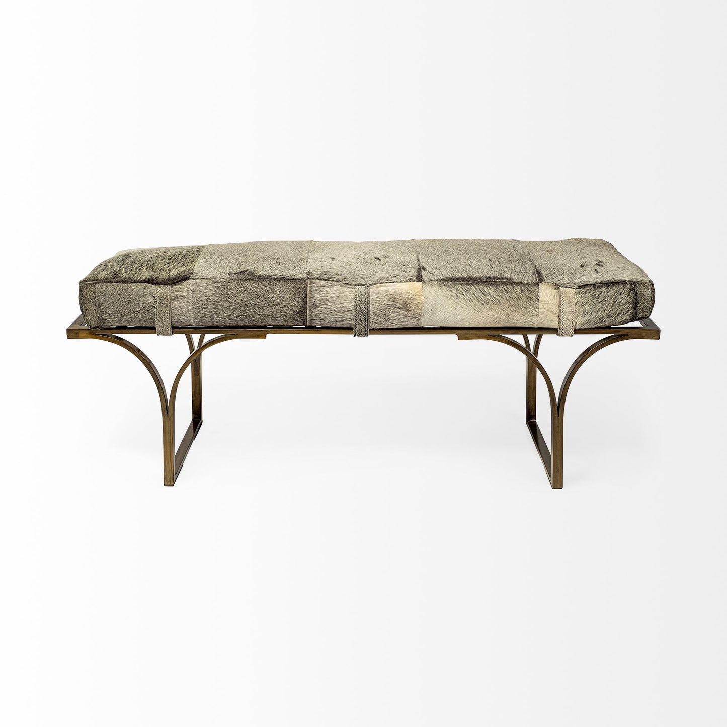 Jessie Bench White/Gray Hair-On-Hide | Gold Metal - benches