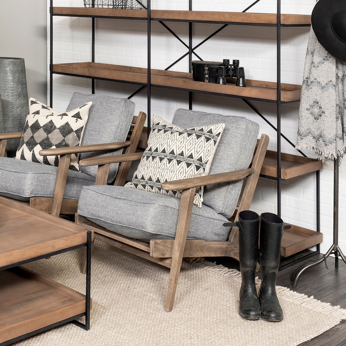 Olympus Accent Chair Castlerock Gray Fabric | Brown Wood - accent-chairs