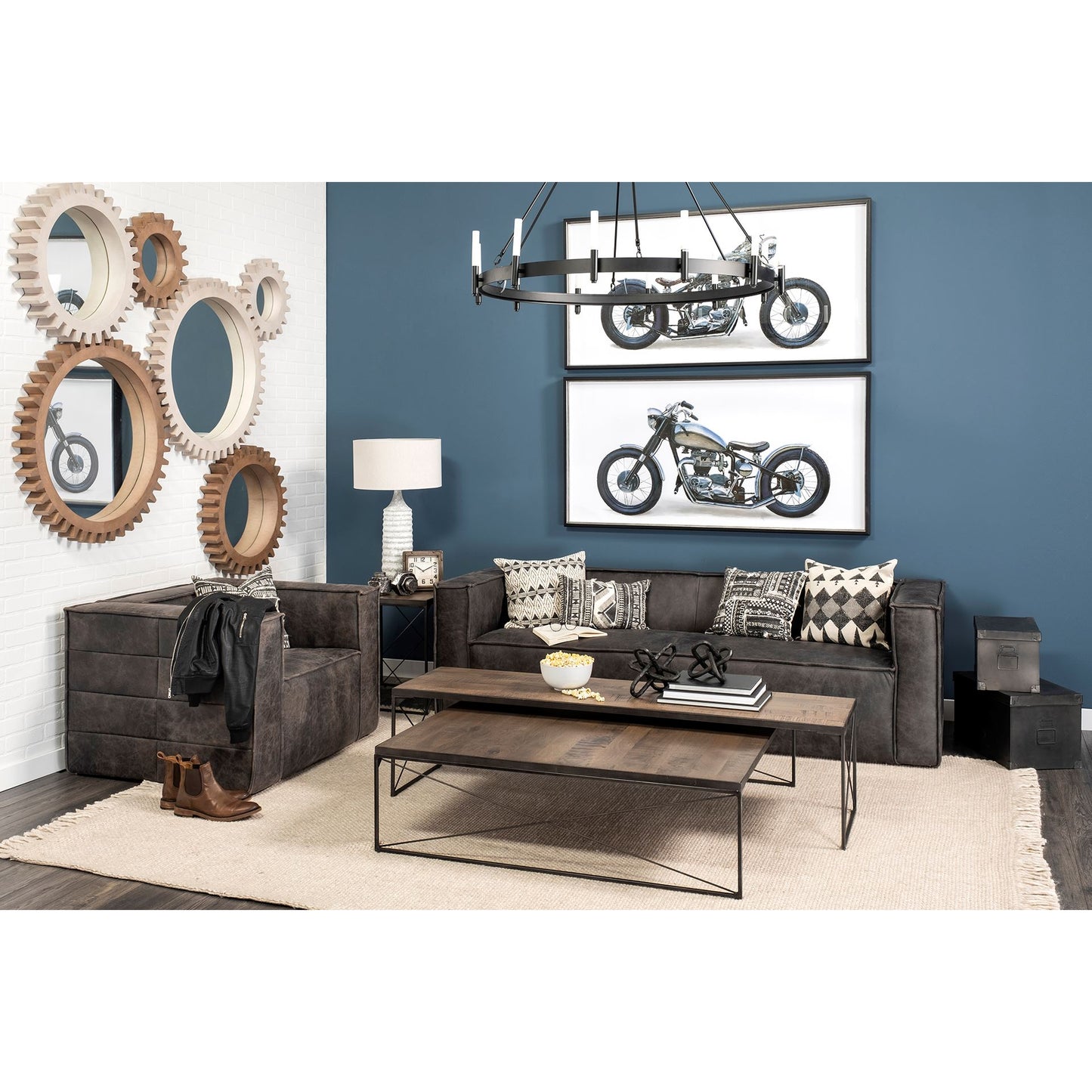 Trestman End Side Table Medium Brown Wood | Black Iron - end-and-side-tables