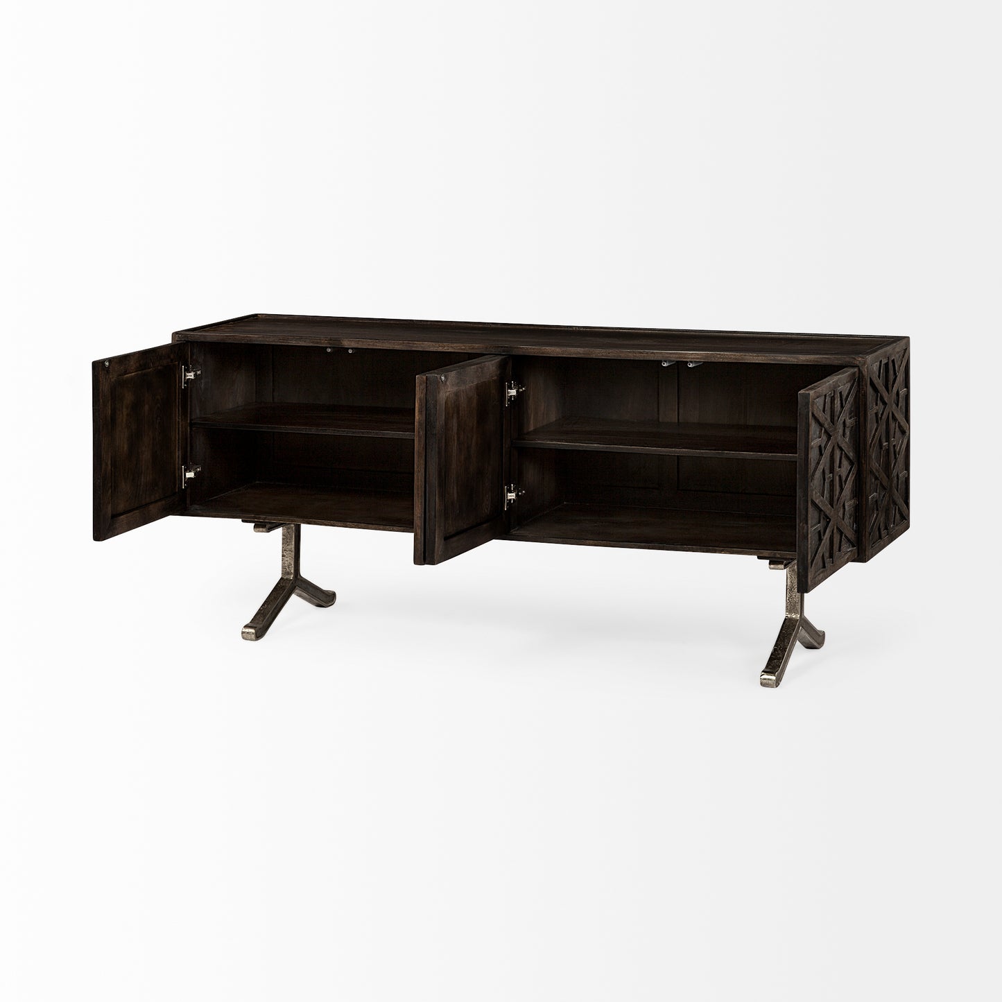 Hollandsworth Sideboard Brown Wood | Nickel Tone Metal - sideboards-and-buffets