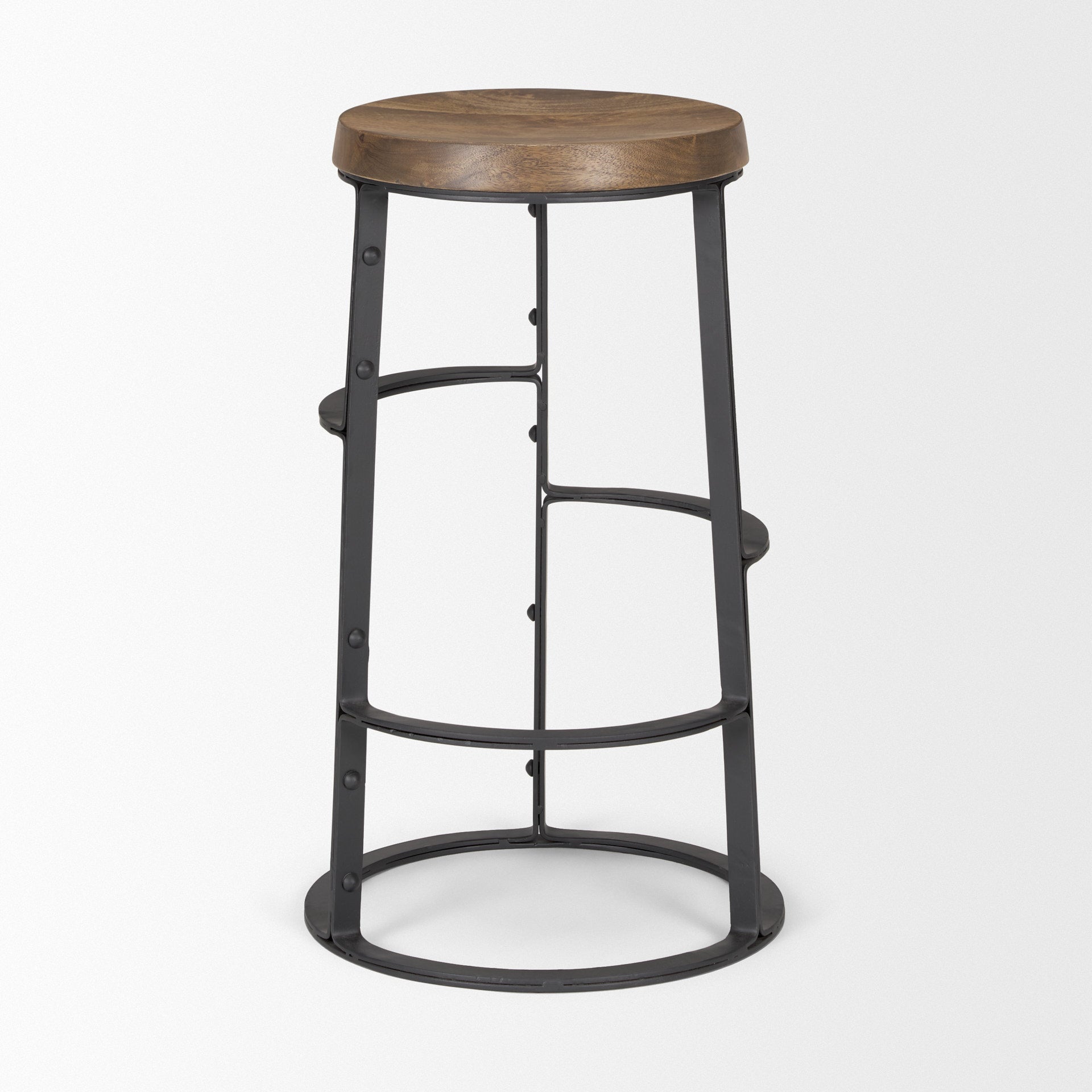 Neo Wood Seat Bar Counter Stool Brown Wood | Black Metal - bar-stools