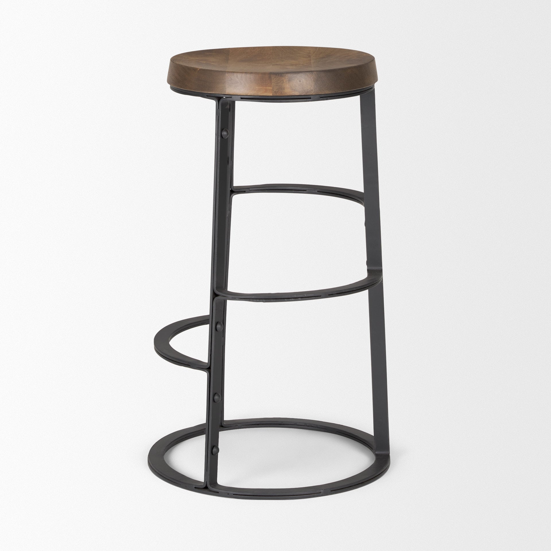 Neo Wood Seat Bar Counter Stool Brown Wood | Black Metal - bar-stools