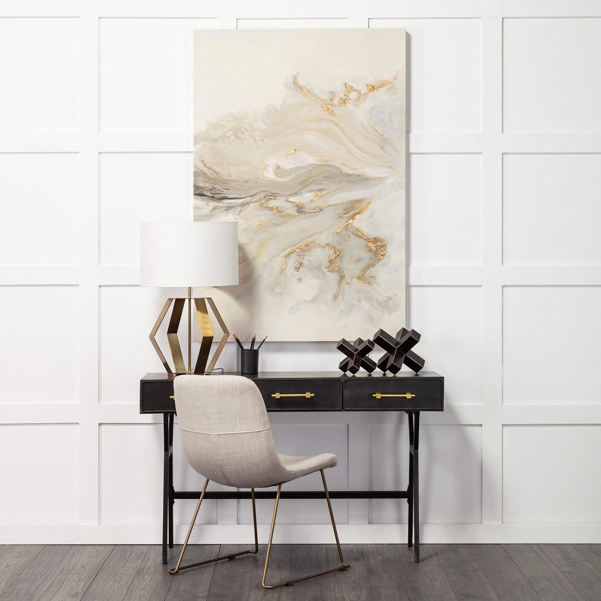 Vince Office Desk Black Metal | Gold - office