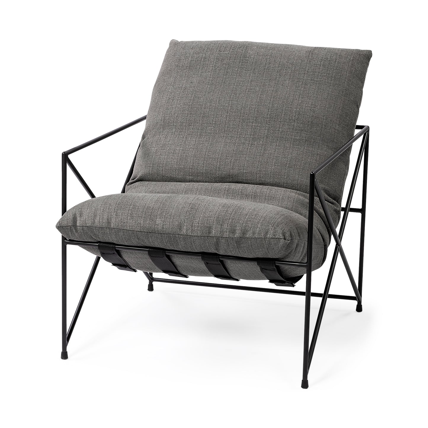 Leonidas Upholstered Accent Chair Gray Fabric | Black Metal - accent-chairs