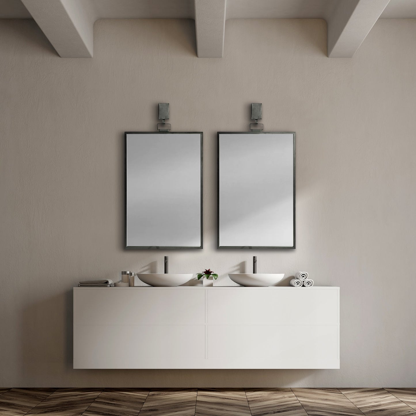 Grimm Wall Mirror Gray Metal | Rectangle - wall-mirrors-grouped