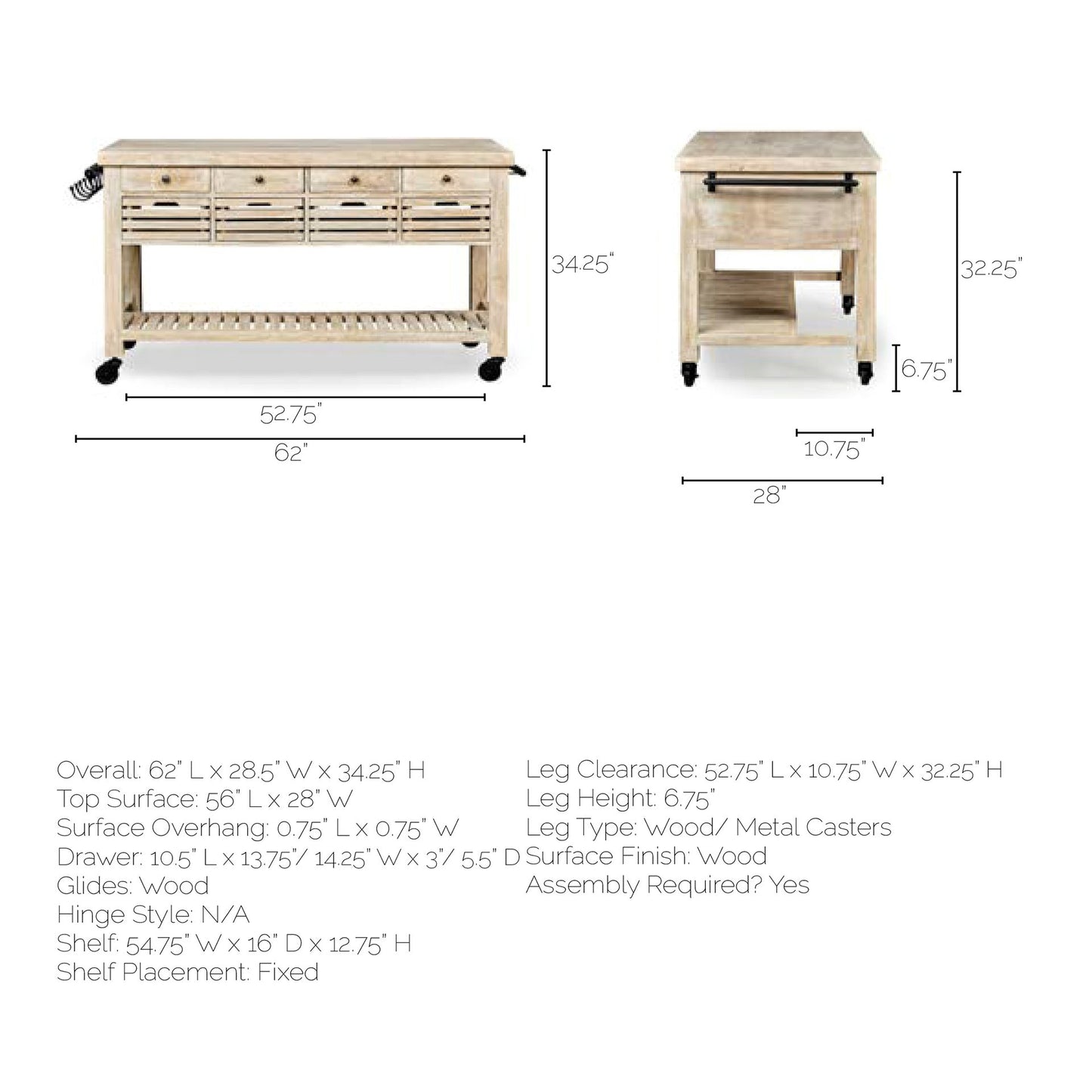 Columbia Large Kitchen Island Brown Wood | Rectangle - kitchen-islands