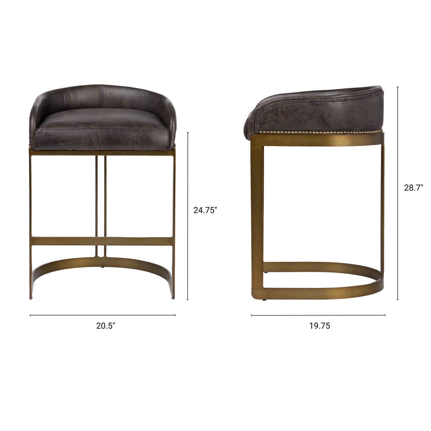 Hollyfield Leather Seat Bar Counter Stool Black Leather | Antiqued Gold Metal | Counter - bar-stools
