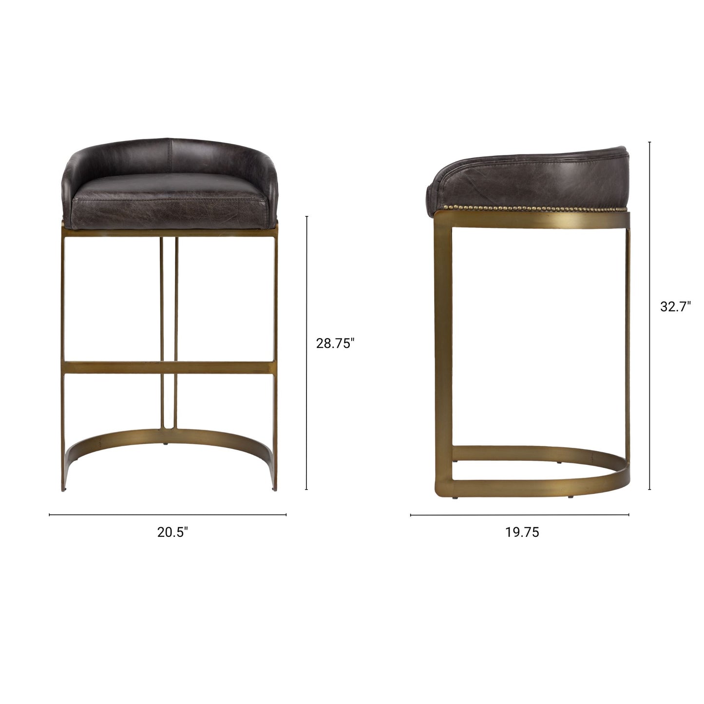 Hollyfield Leather Seat Bar Counter Stool Black Leather | Antiqued Gold Metal | Bar - bar-stools