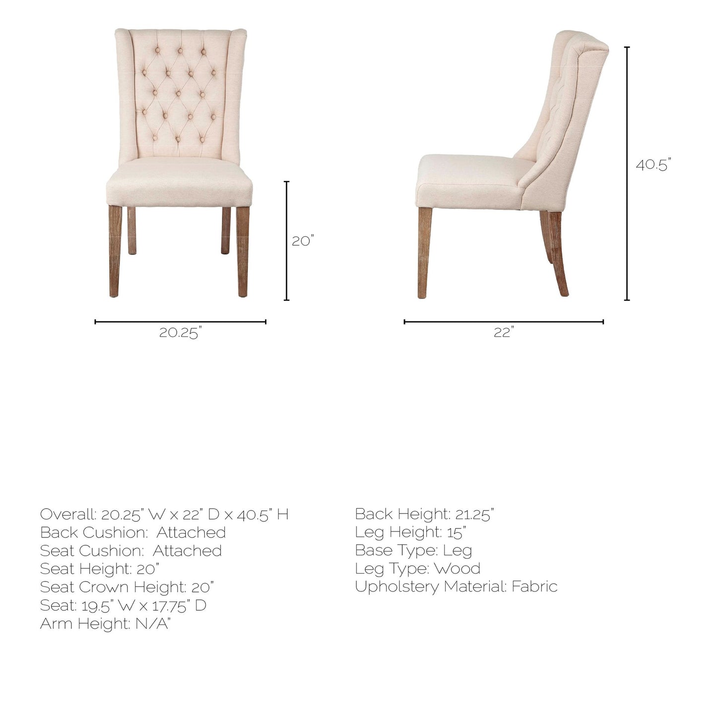 Mackenzie Dining Chair Cream Fabric | Brown Wood - dining-chairs