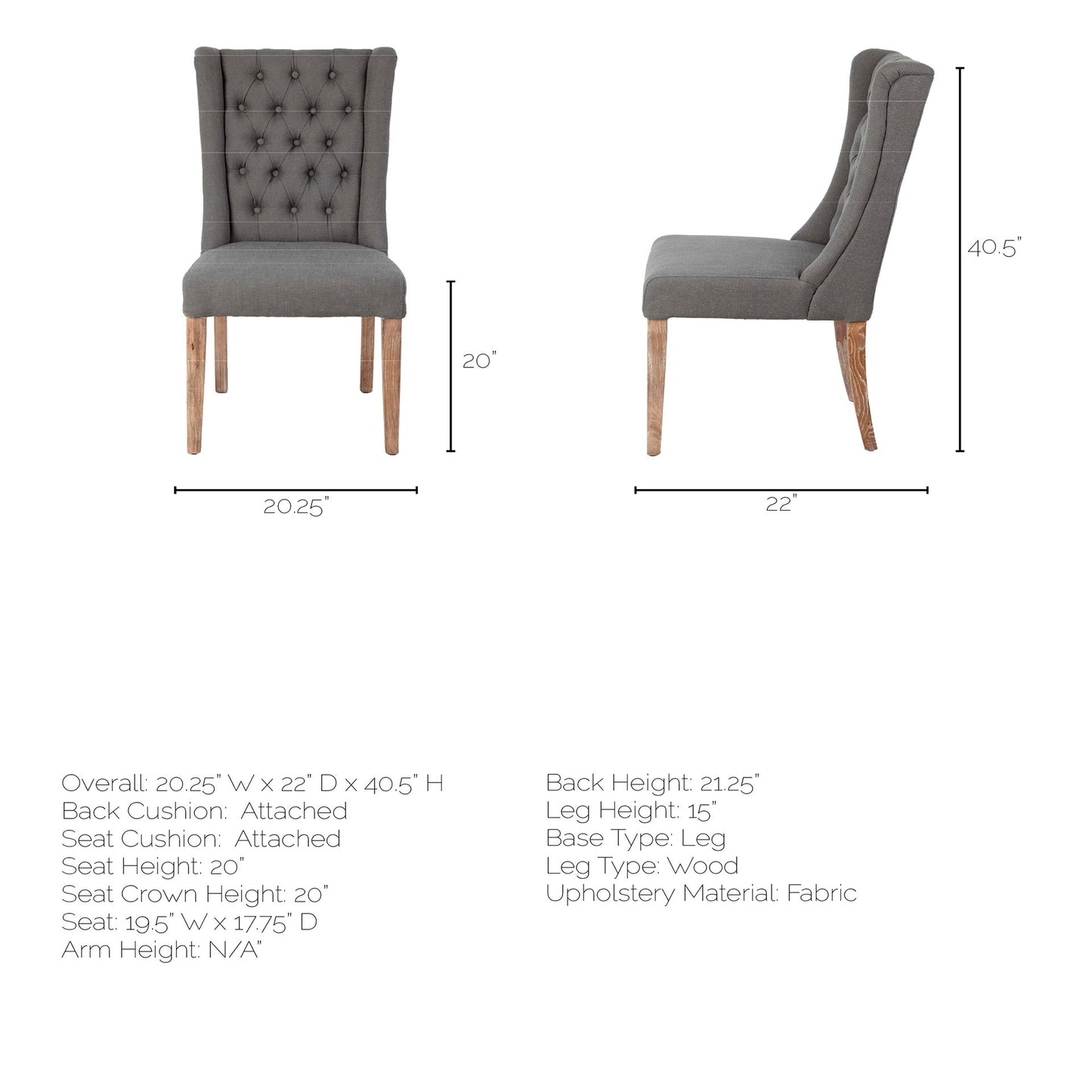 Mackenzie Dining Chair Gray Fabric | Brown Wood - dining-chairs