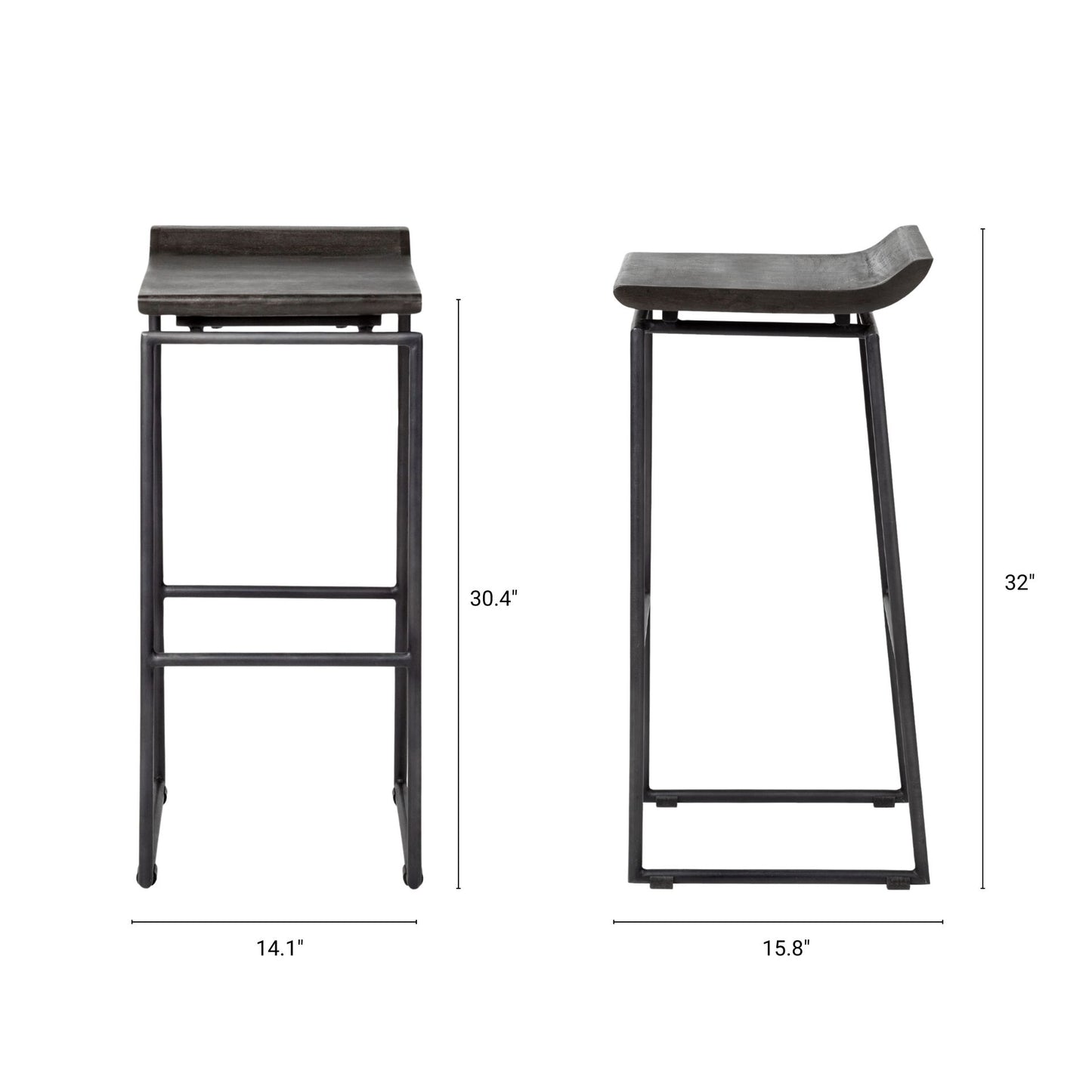 Givens Wood Seat Bar Counter Stool Black Wood | Black Metal | Bar - bar-stools
