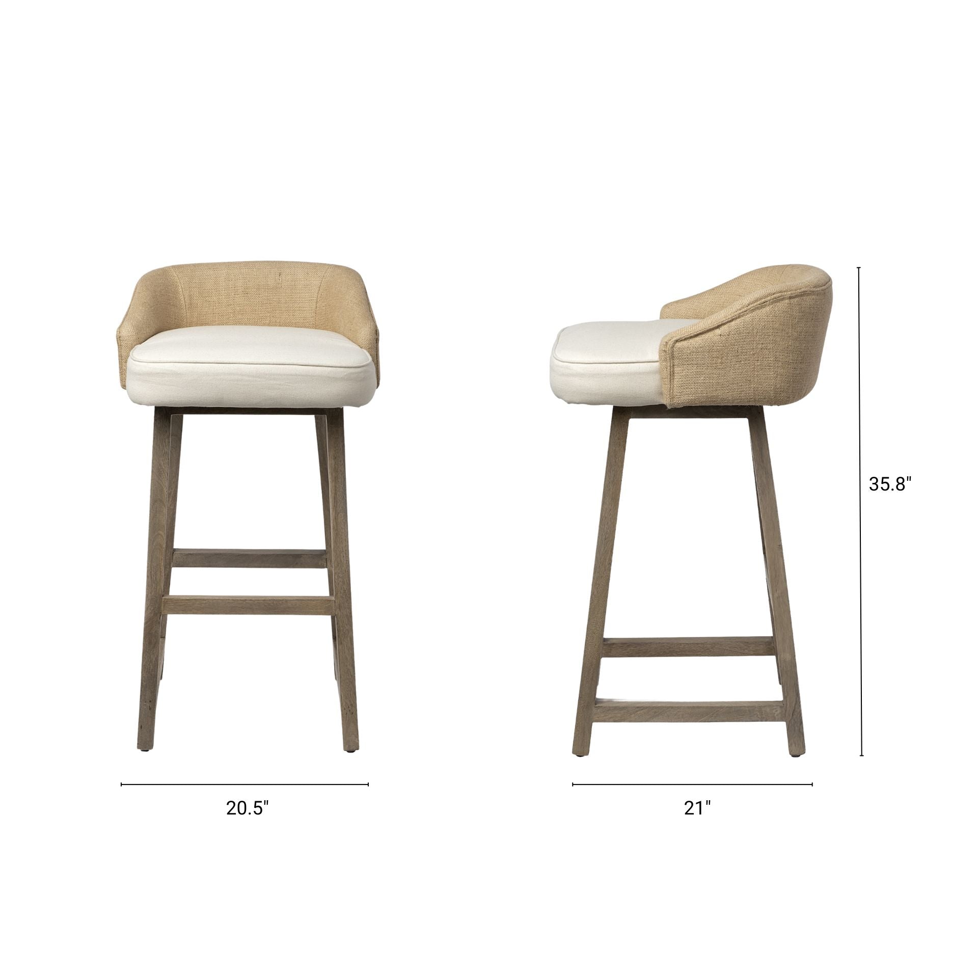 Monmouth Upholstered Seat Bar Counter Stool Cream Fabric | Brown Wood | Bar - bar-stools