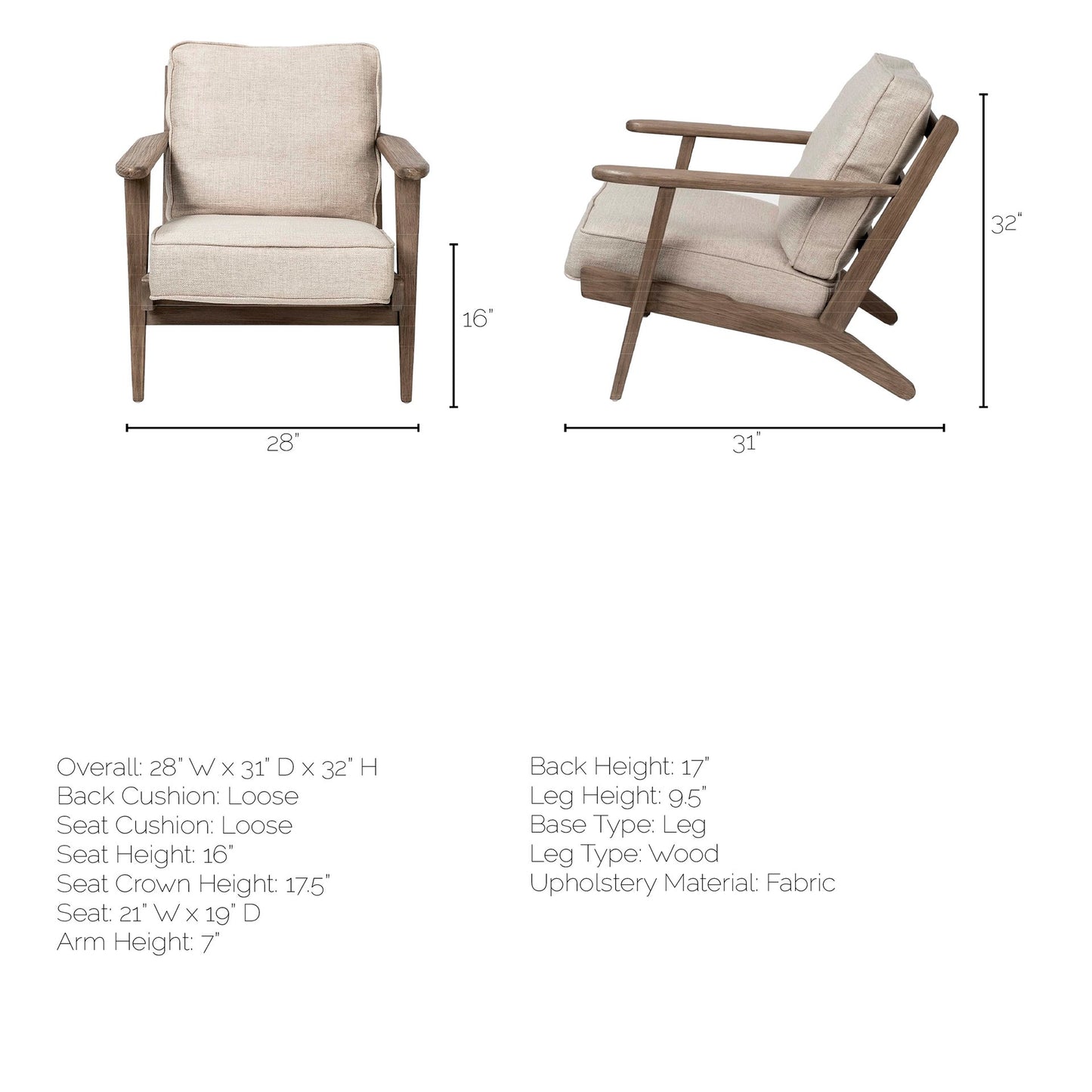Olympus Accent Chair Beige Fabric | Brown Wood - accent-chairs
