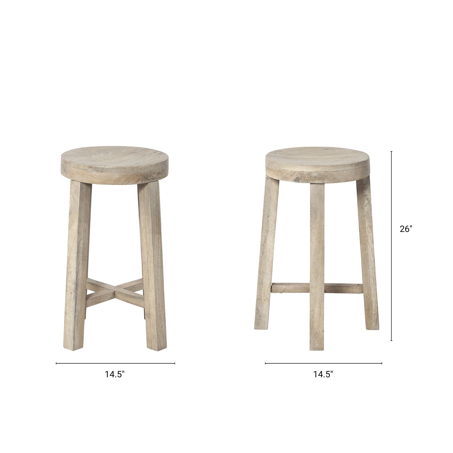 Brahma Wood Seat Bar Counter Stool White Washed Wood - bar-stools