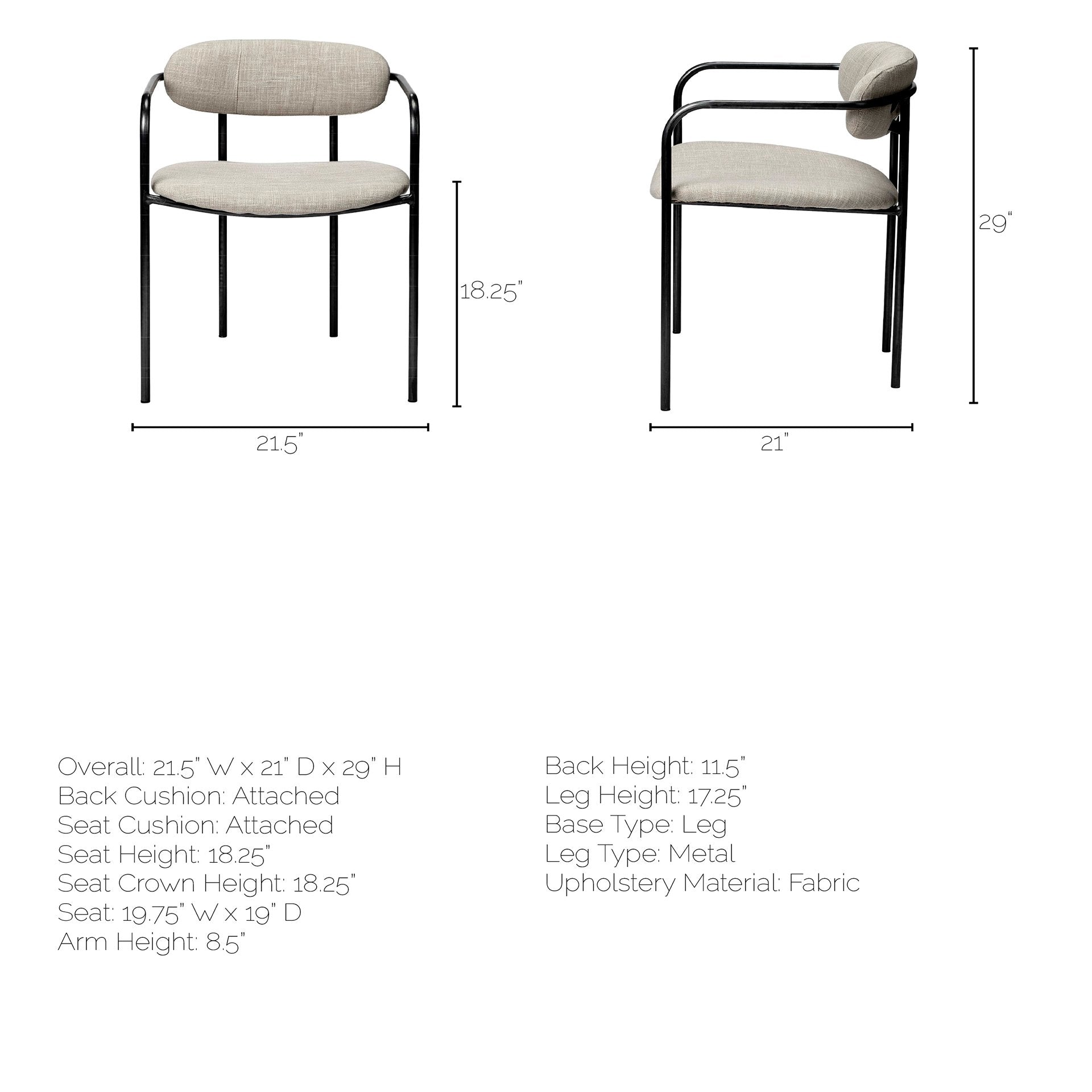 Parker Upholstered Dining Chair Beige Fabric | Gray Metal - dining-chairs