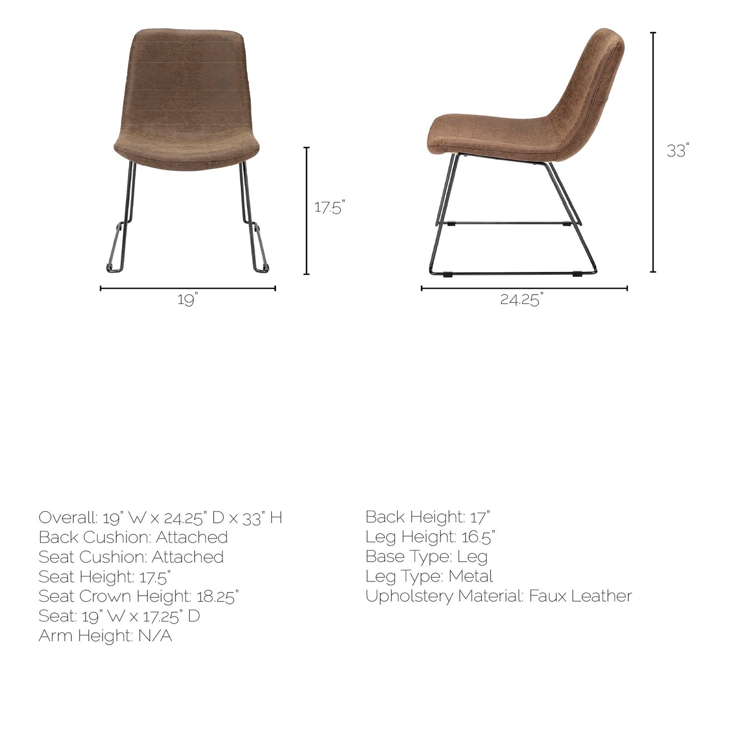 Sawyer Dining Chair Brown Faux Leather | Black Metal (Side Chair) - dining-chairs