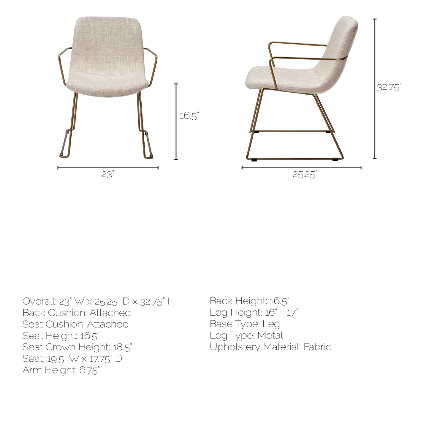 Sawyer Dining Chair Beige Fabric | Gold Metal (Armchair) - dining-chairs