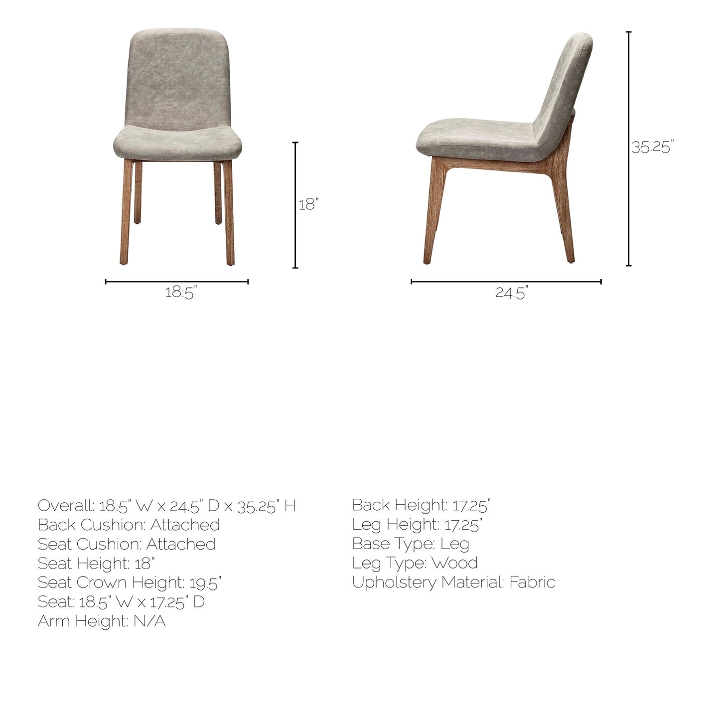 David Dining Chair Gray Fabric | Brown Wood - dining-chairs