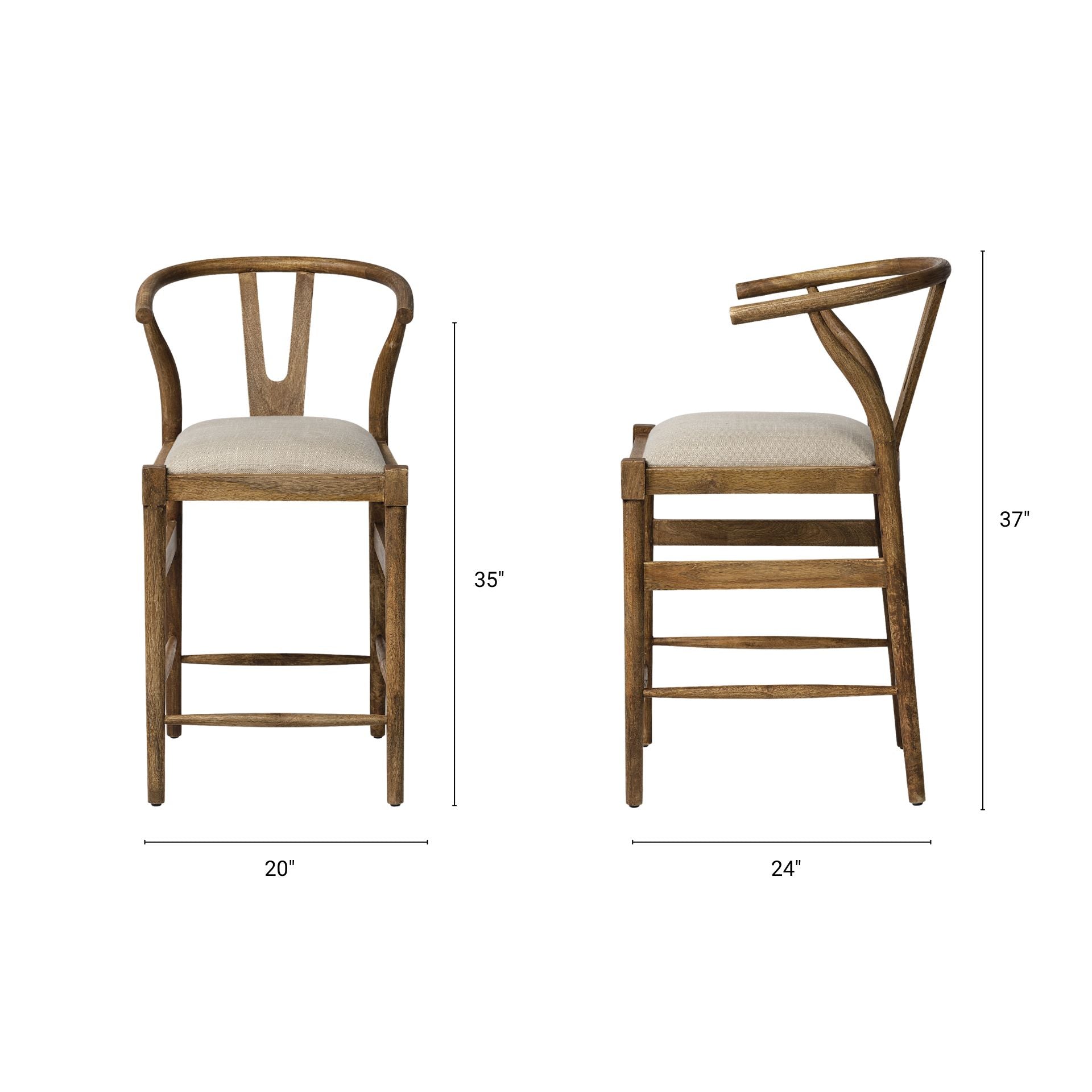 Trixie Upholstered Seat Bar Counter Stool Cream Fabric | Brown Wood - bar-stools