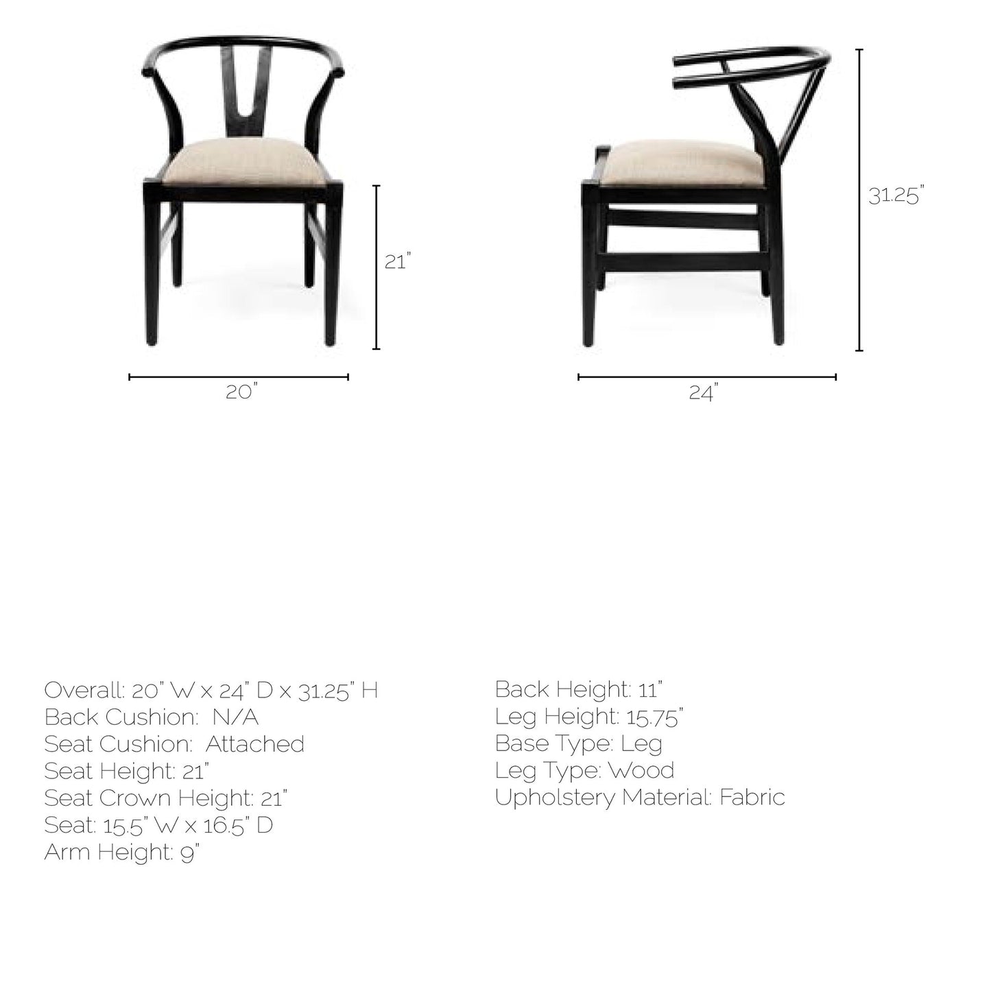 Trixie Dining Chair Beige Fabric | Black Wood - dining-chairs