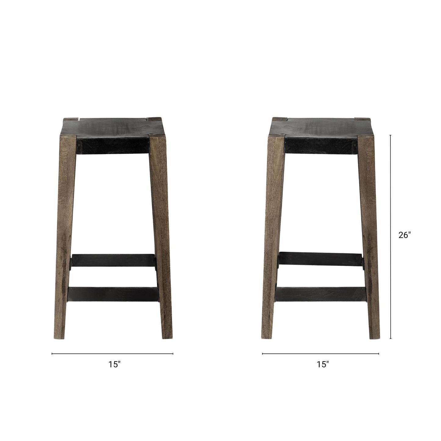 Nell Metal Seat Bar Counter Stool Black Metal | Light Brown Wood | Counter - bar-stools