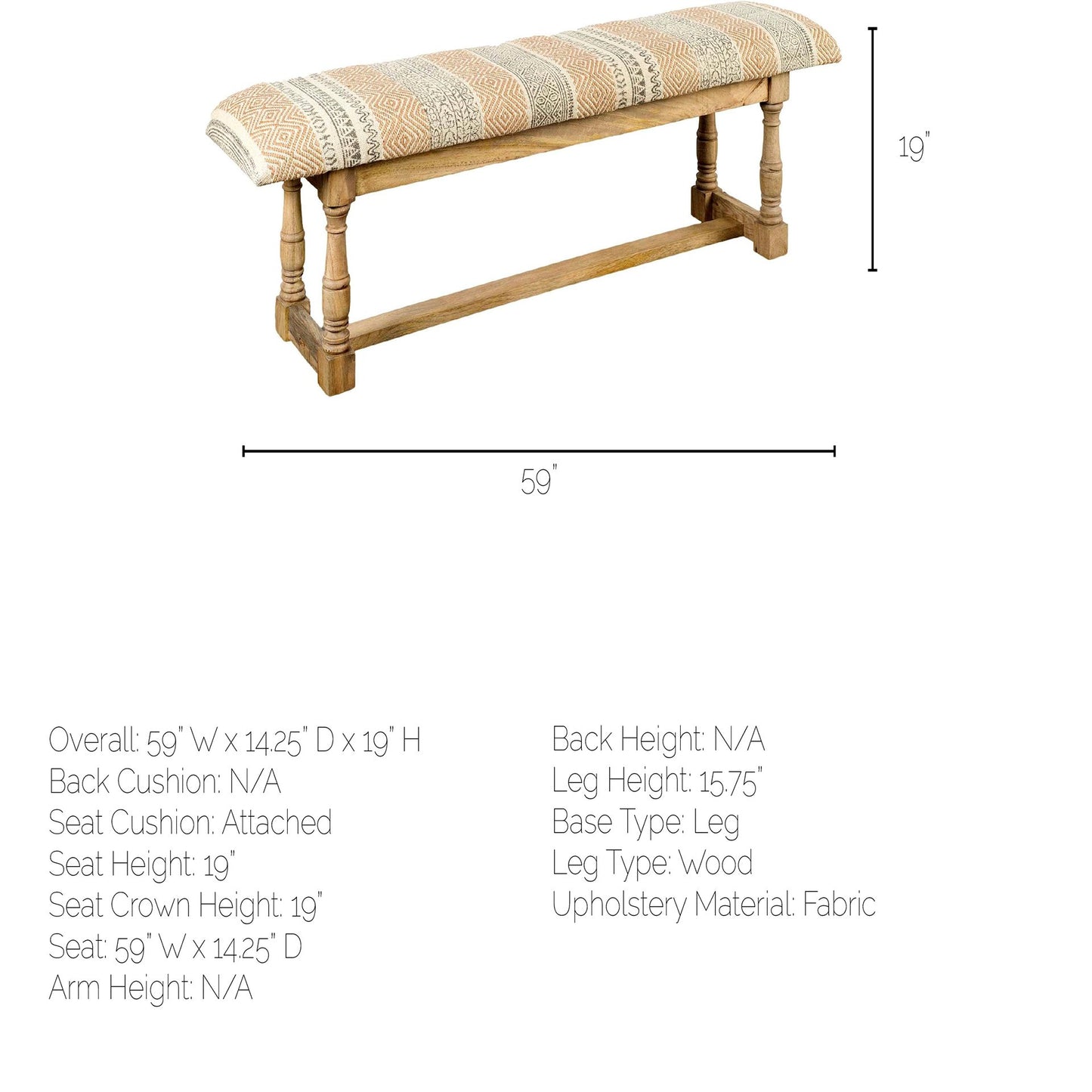 Greenfield Bench Tan Fabric | Brown Wood - benches