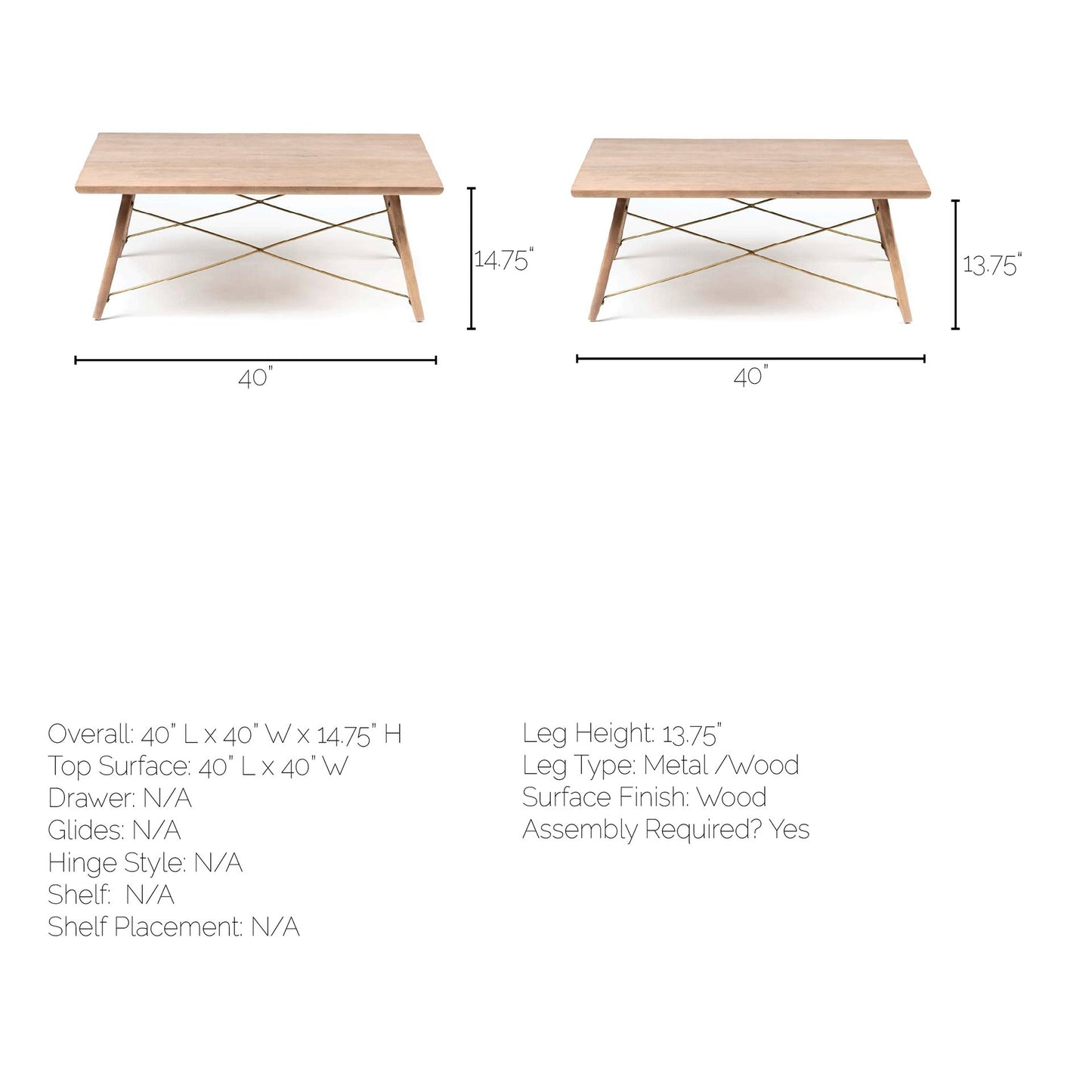 Kirby Coffee Table Brown Wood | Gold Metal - coffee-tables