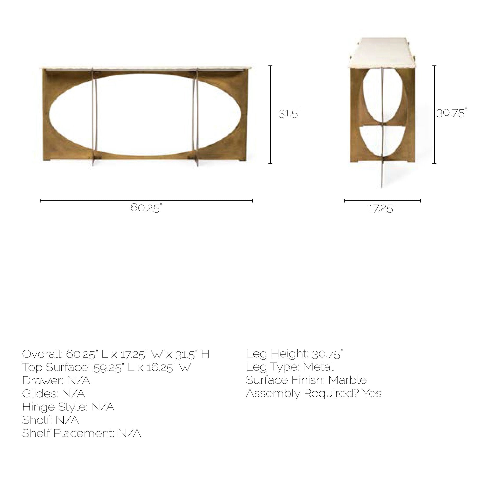 Reinhold Console Table White Marble | Gold Metal - console-tables