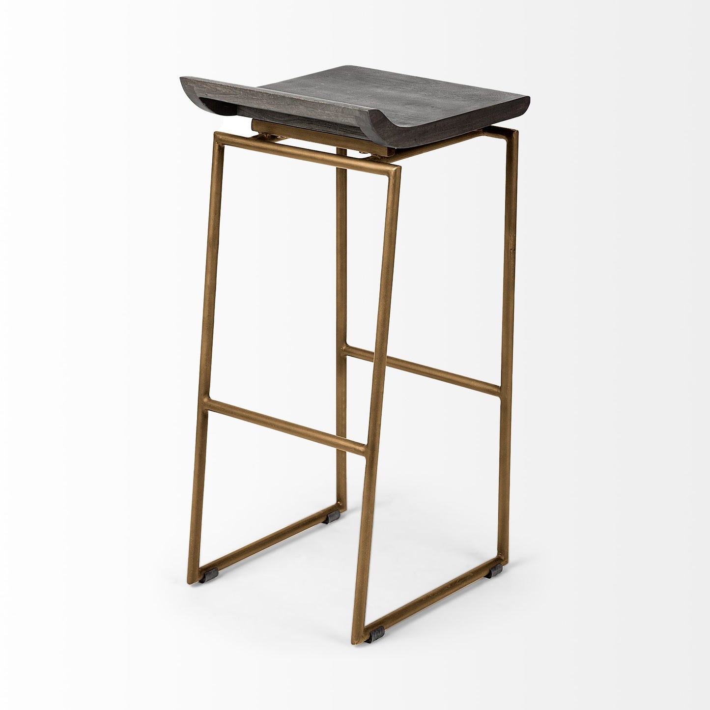 Givens Wood Seat Bar Counter Stool Brown Wood | Gold Metal | Bar - bar-stools