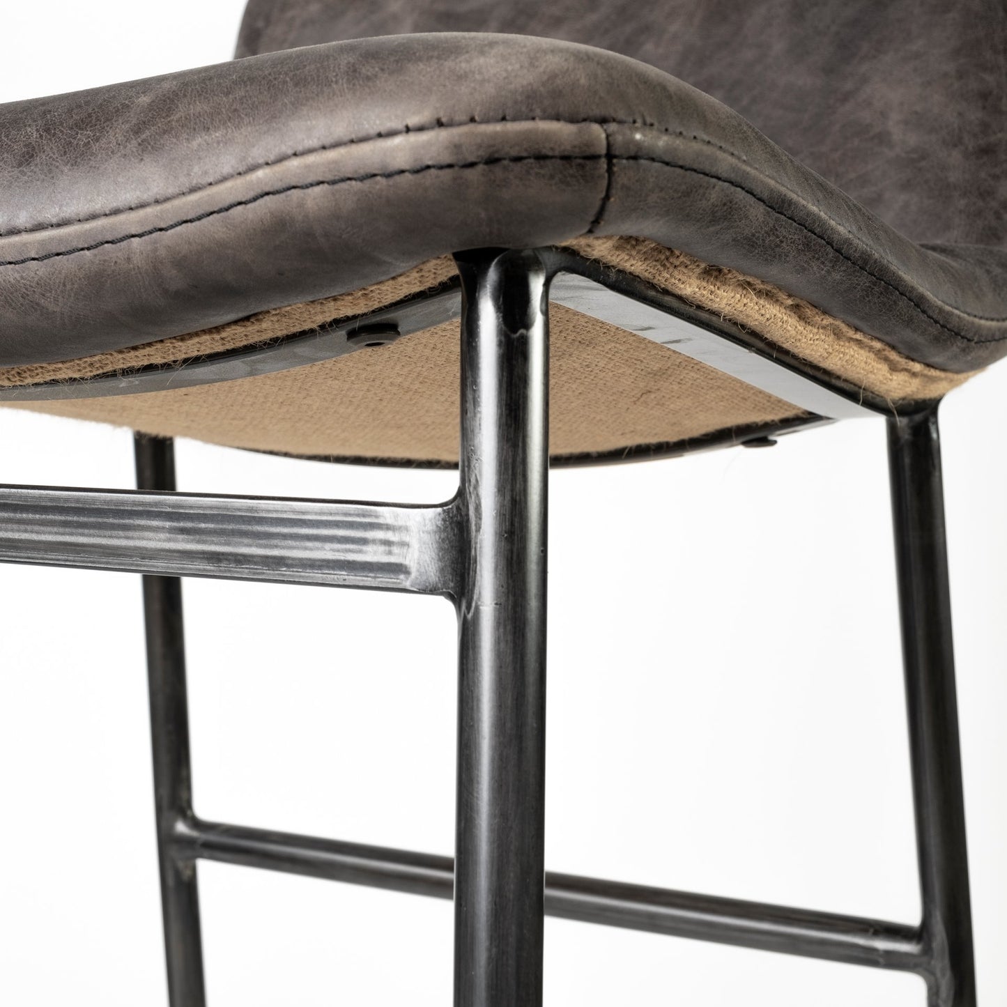 Kavalan Leather Seat Bar Counter Stool Ebony Leather | Black Metal | Counter - bar-stools