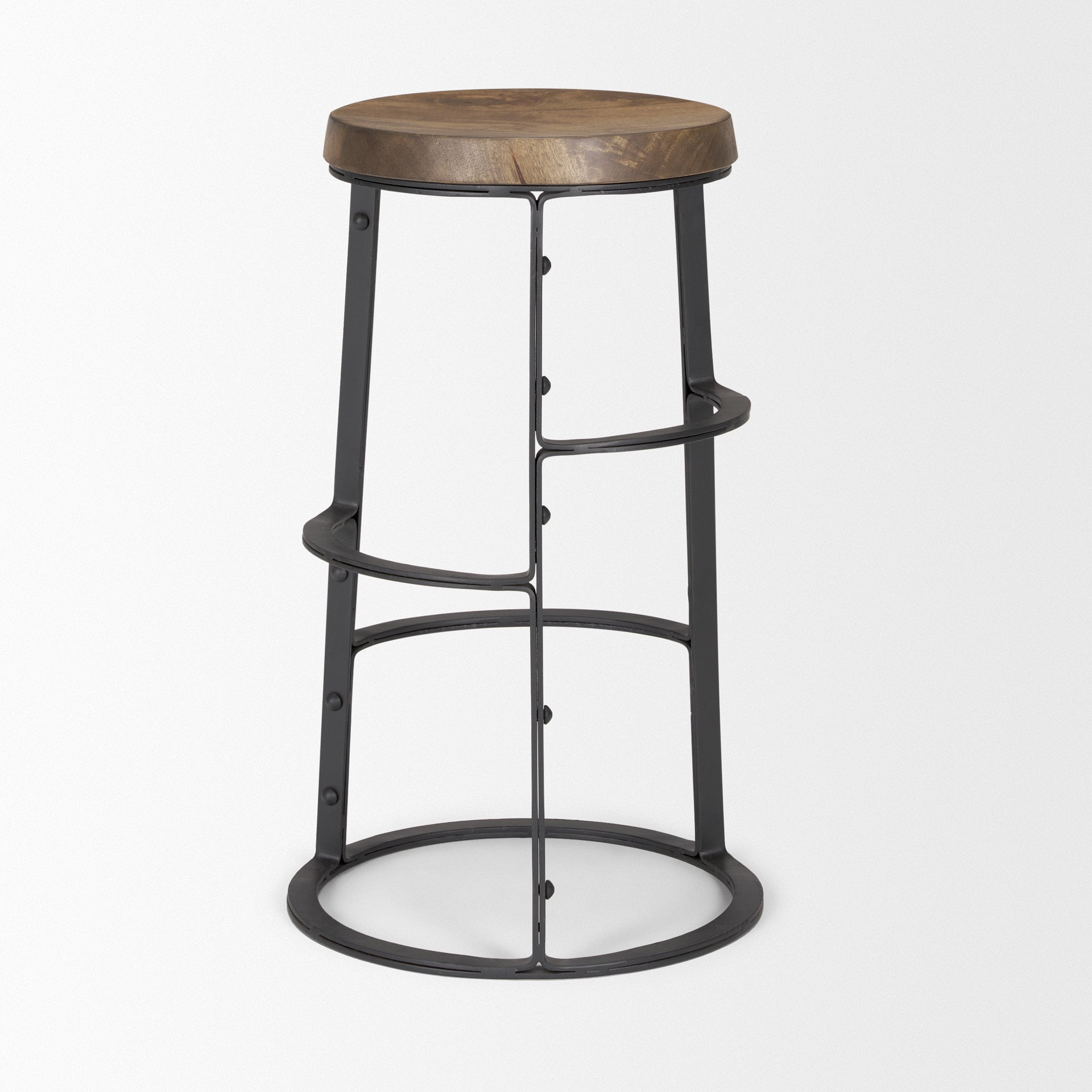 Neo Wood Seat Bar Counter Stool Brown Wood | Black Metal - bar-stools