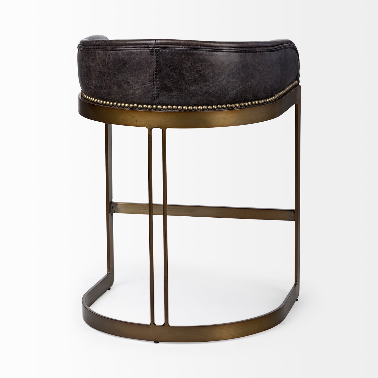 Hollyfield Leather Seat Bar Counter Stool Black Leather | Antiqued Gold Metal | Counter - bar-stools