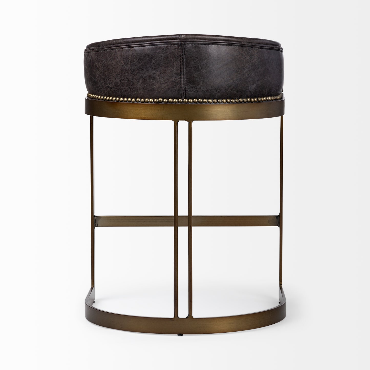 Hollyfield Leather Seat Bar Counter Stool Black Leather | Antiqued Gold Metal | Counter - bar-stools