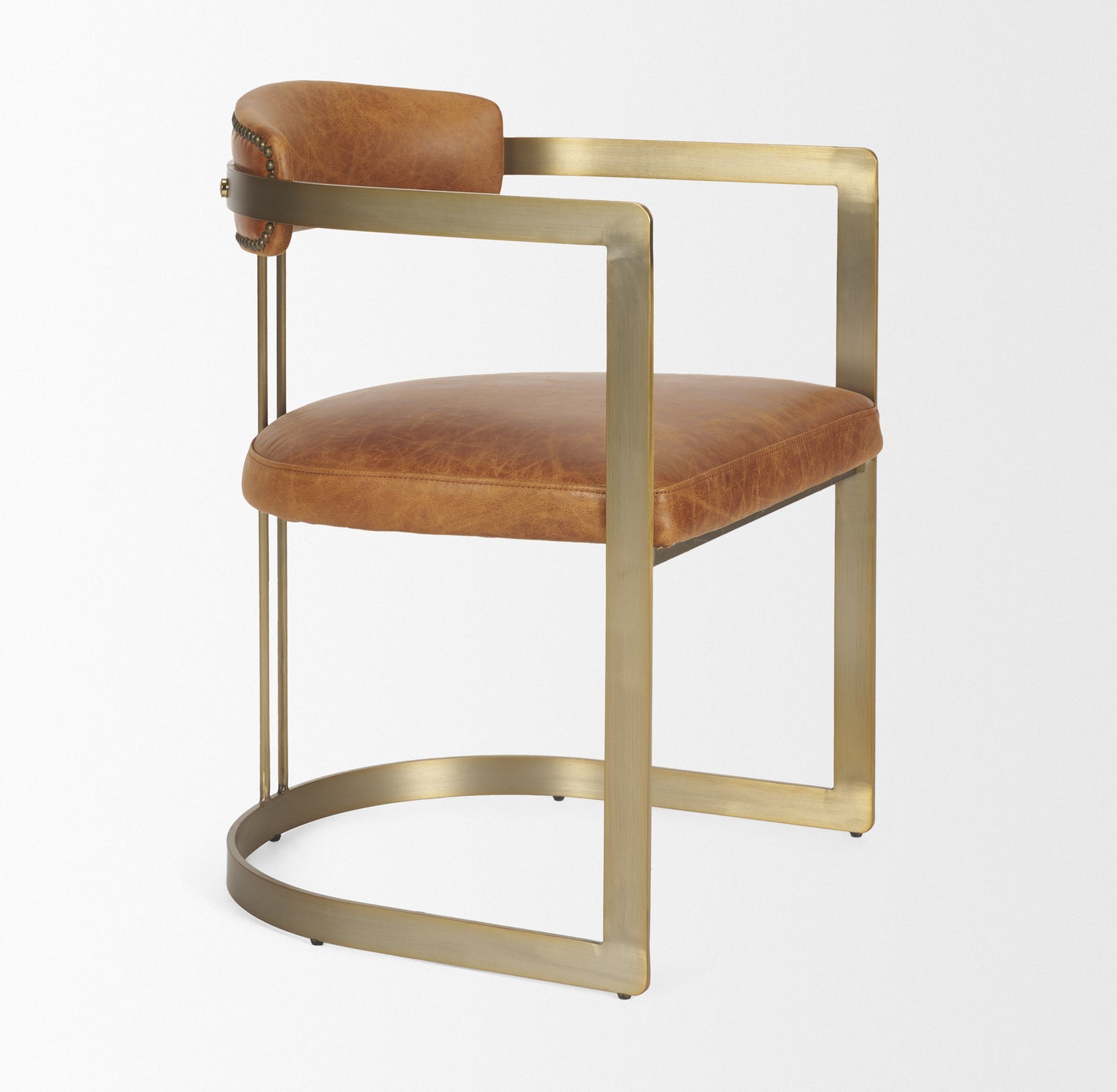 Hollyfield Leather Dining Chair Brown Leather | Gold Metal - dining-chairs