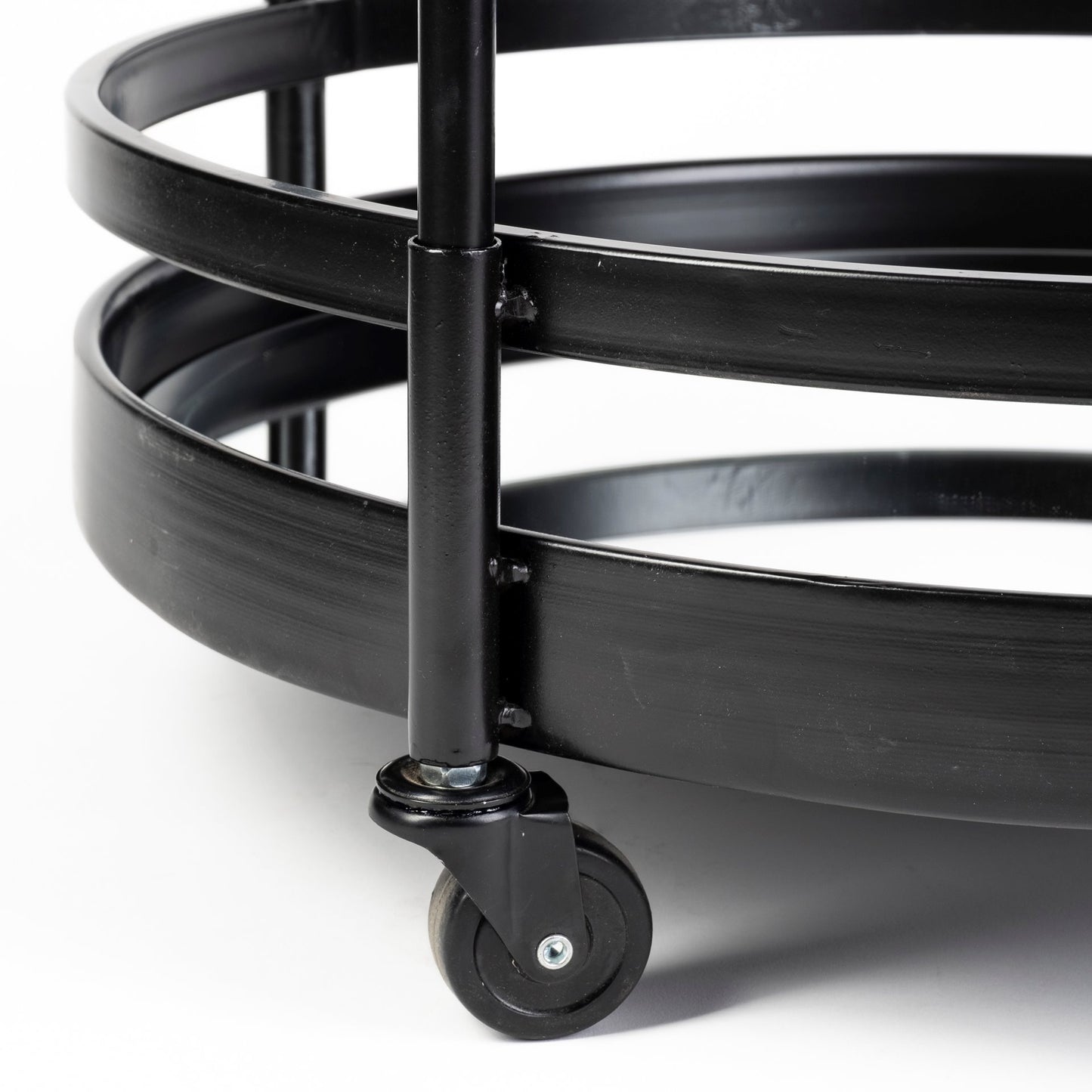 Ada Round Shape Black Metal Frame Two-Tier w/Glass Shelf Bar Cart