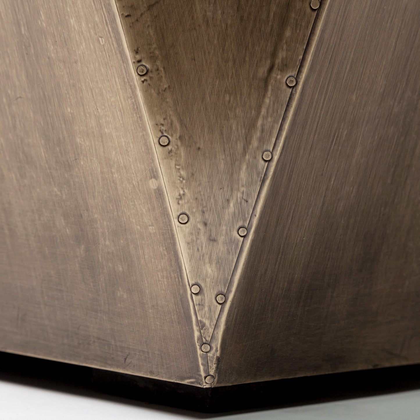 Esagono Octagonal Gold Metal-Clad Reclaimed Wood End/Side Table w/ Storage