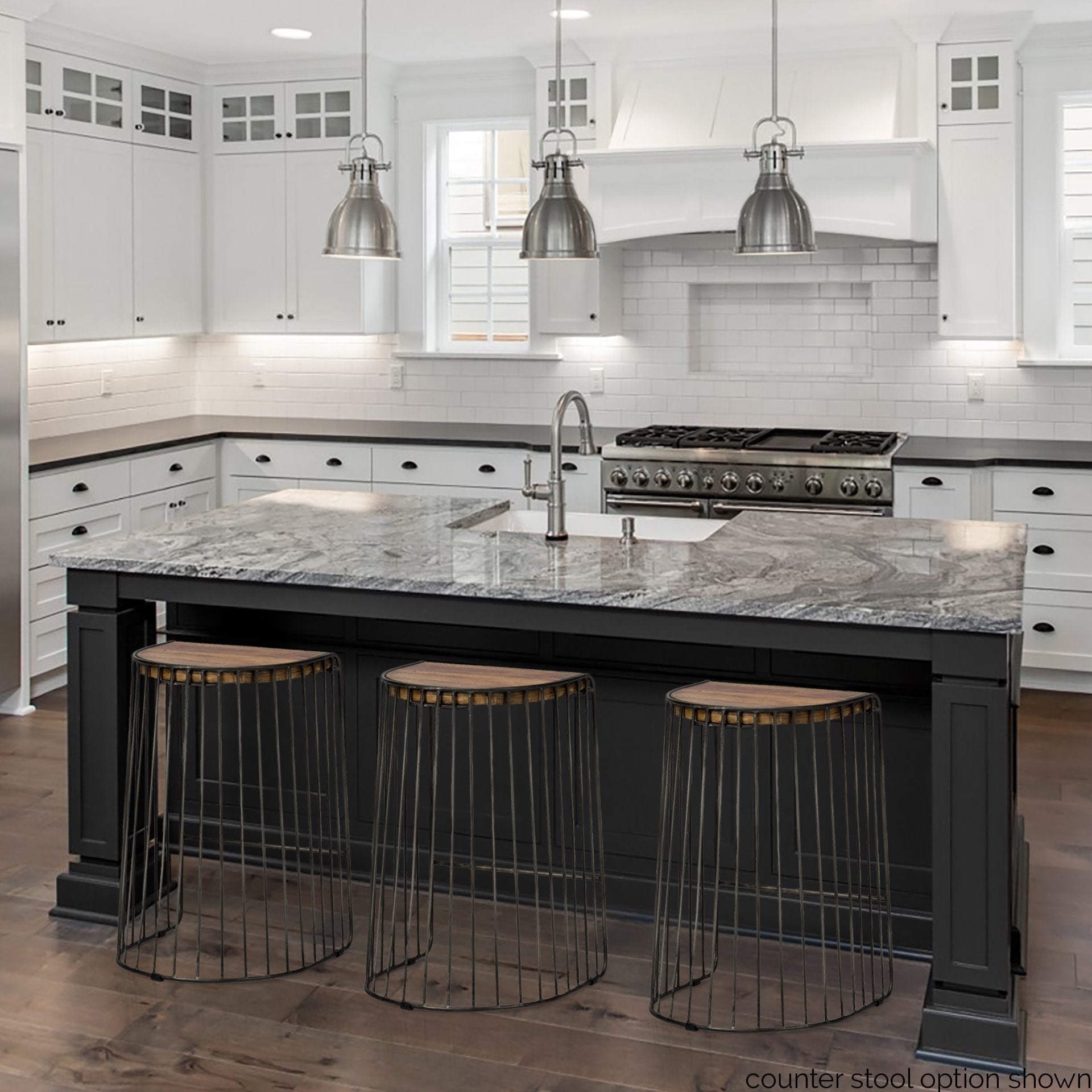 Seagram Wood Seat Bar Counter Stool Brown Wood | Black Metal | Bar - bar-stools