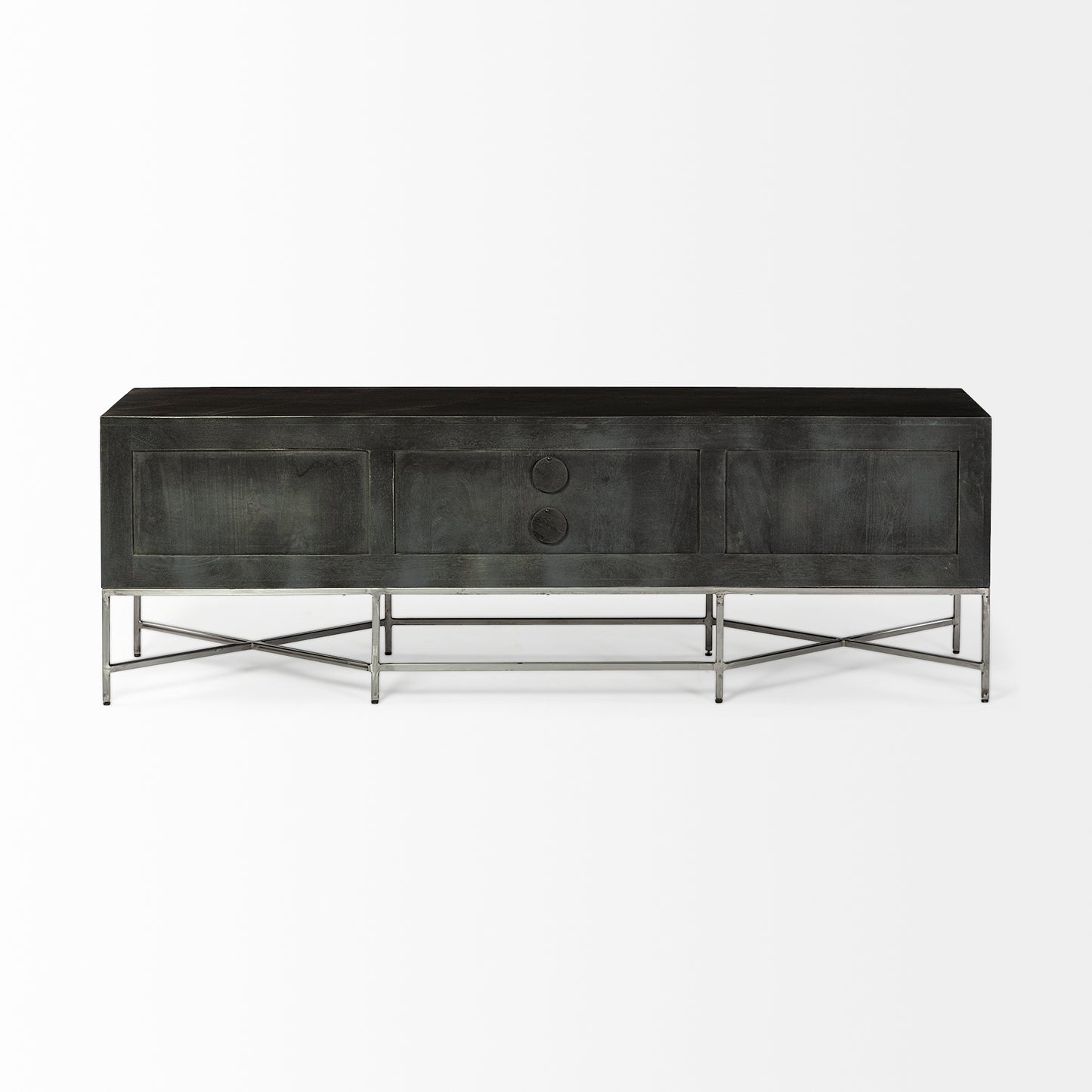 Hogarth Media Console Brown Wood I Silver Metal - media-console