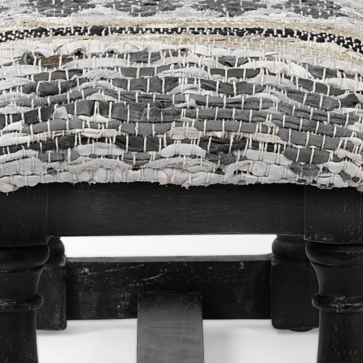 Denison II 56L x 15W Black Wood Base Woven-Leather Cushion Top Accent Bench